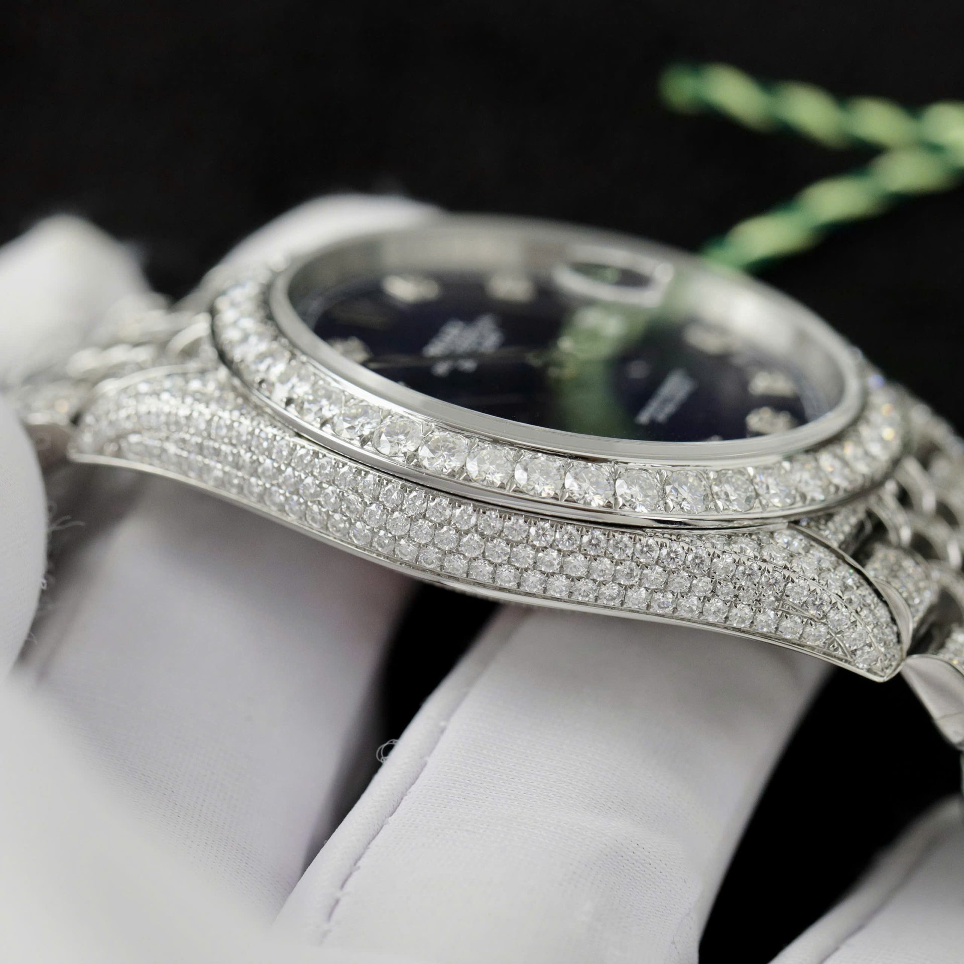 Rolex DateJust Blue Dial Copies Watches Custom Moissanite Diamonds 36mm - Elite Watch Atelier
