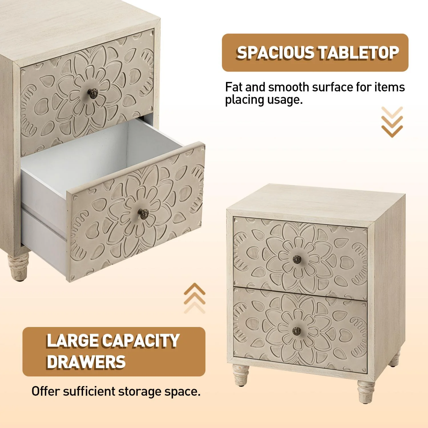 FOROUTIA Wooden Nightstand with 2 Drawers,Vintage MDF Bedside Tables with Storage - Image 20