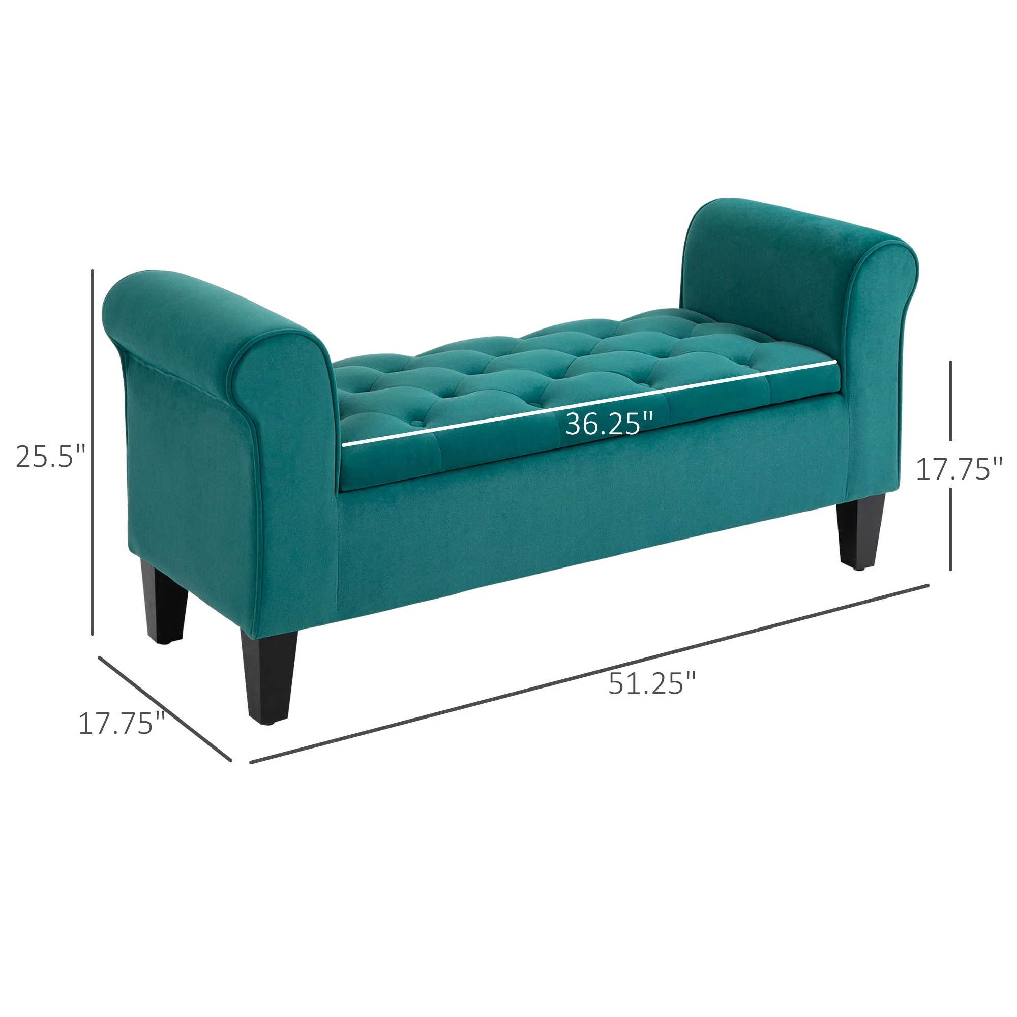 HOMCOM Button-Tufted Storage Ottoman Bench, Upholstered Bench with Rolled Armrests for Living Room or Hallway, Blue - Image 16