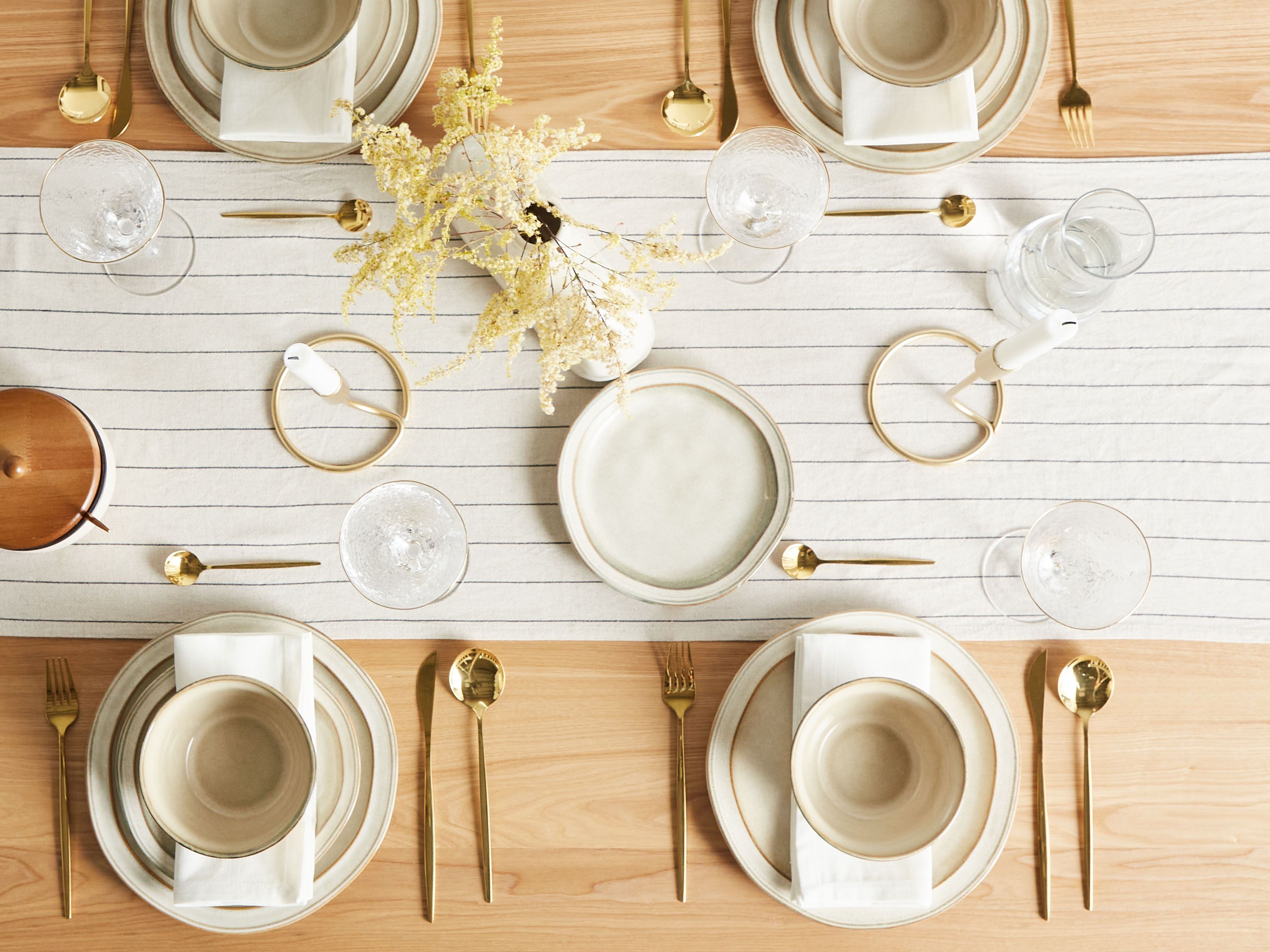 Set of 24 Dinnerware CHIVES Stoneware Light Beige
