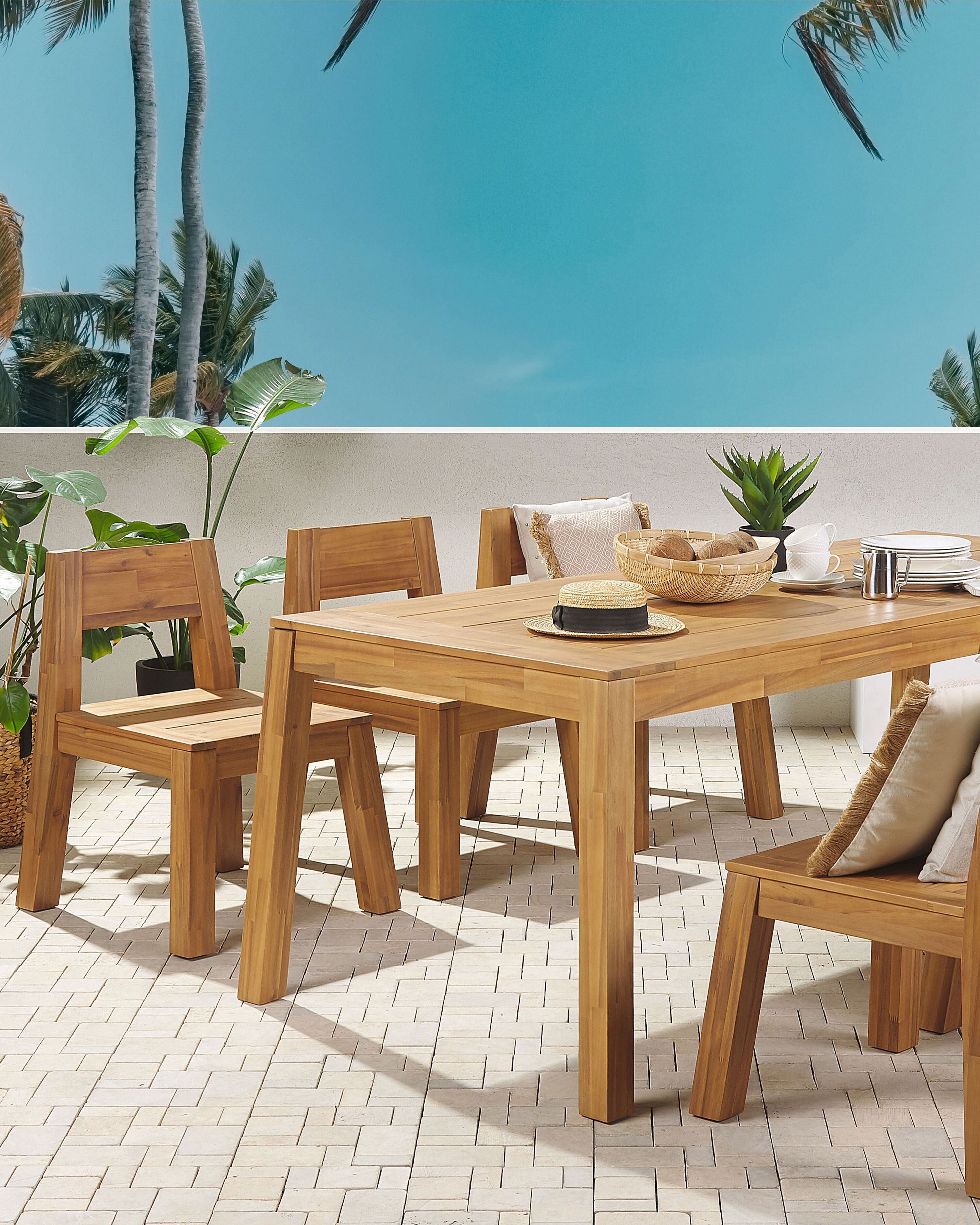 Set of 4 Garden Chairs LIVORNO Acacia Wood Brown