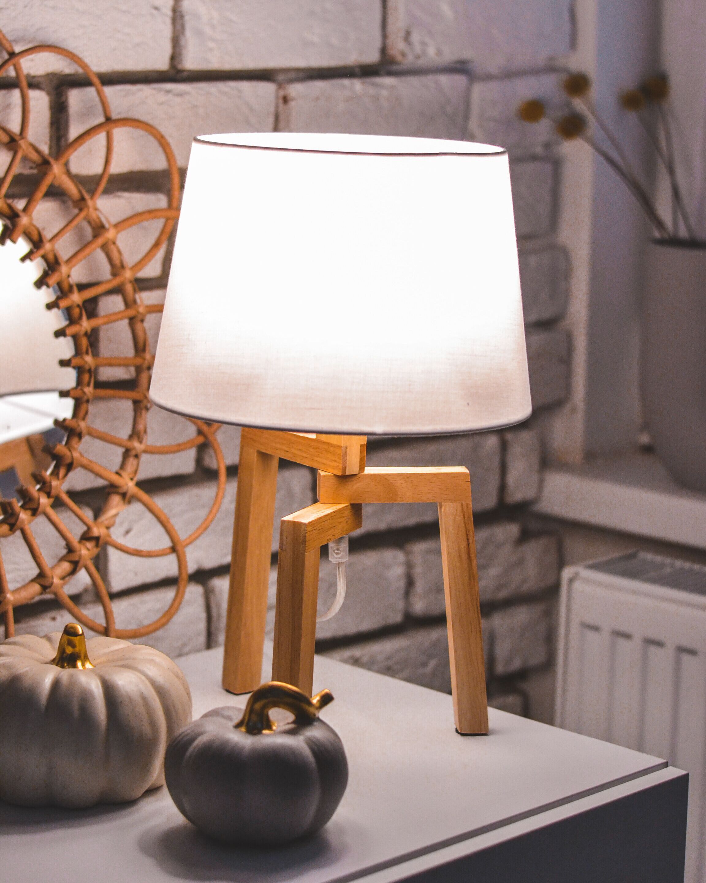 Table Lamp NALON Oak Wood Brown/ White