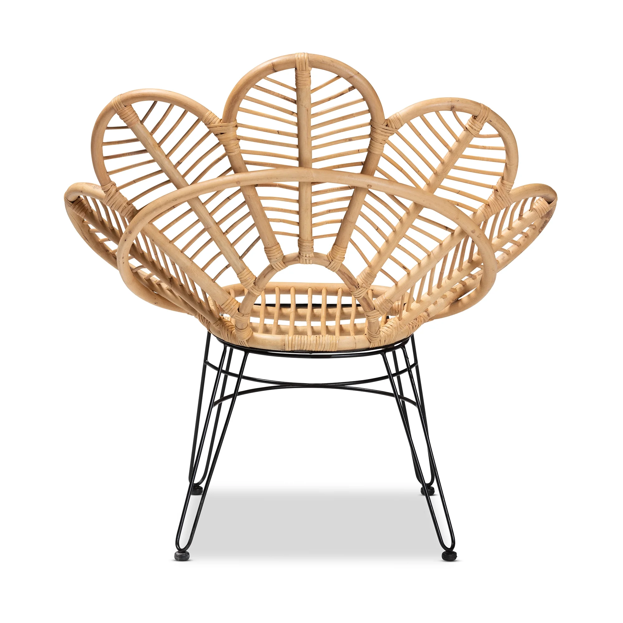 bali & pari Garan Modern Bohemian Natural Brown Rattan and Black Metal Accent Chair - Image 5