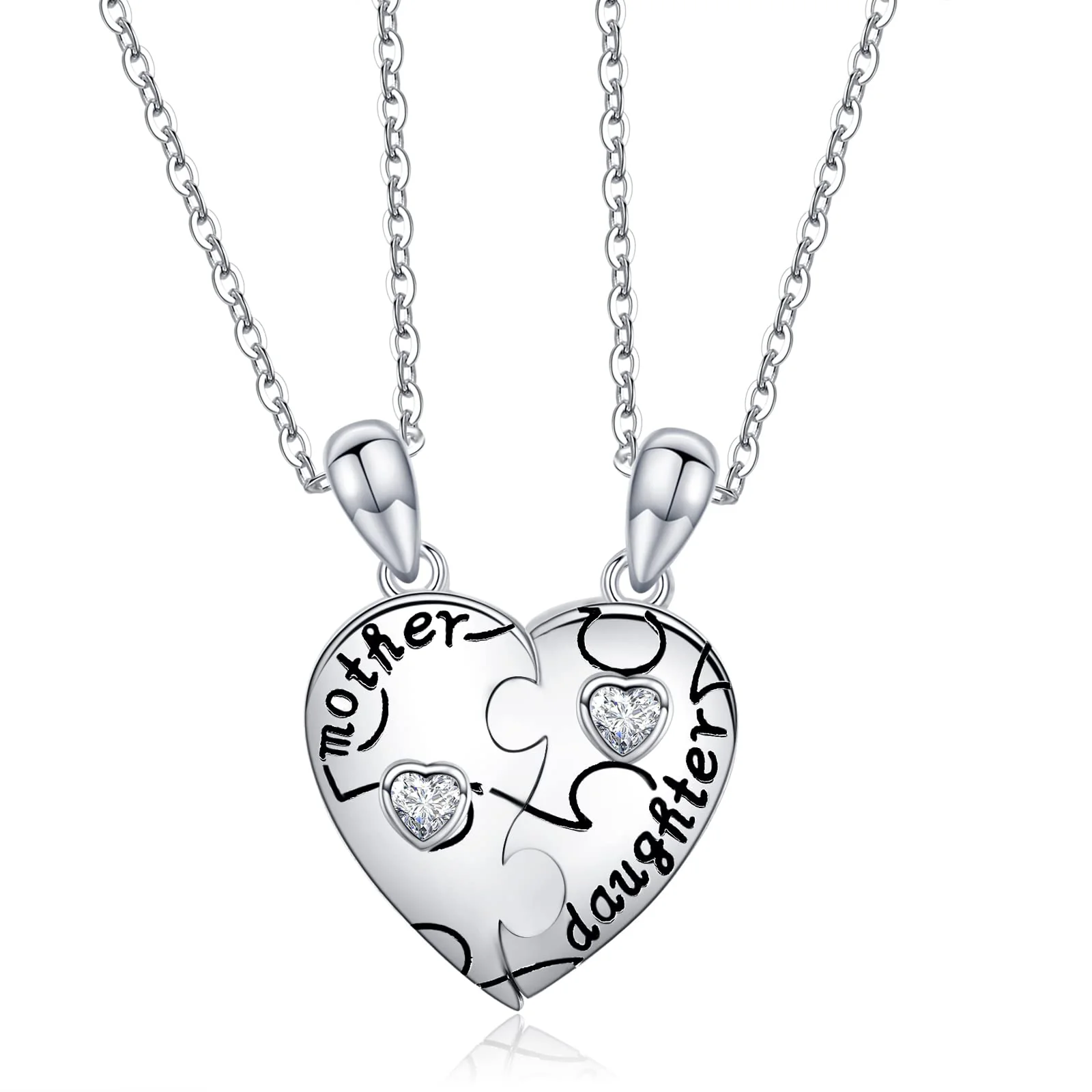 Mother Daughter Heart Matching Puzzle Necklace - Sterling Silver Mom Daughter Heart Matching Necklace Set for 2 Mom Gifts Daughter Gifts for Christmas Mother's Day