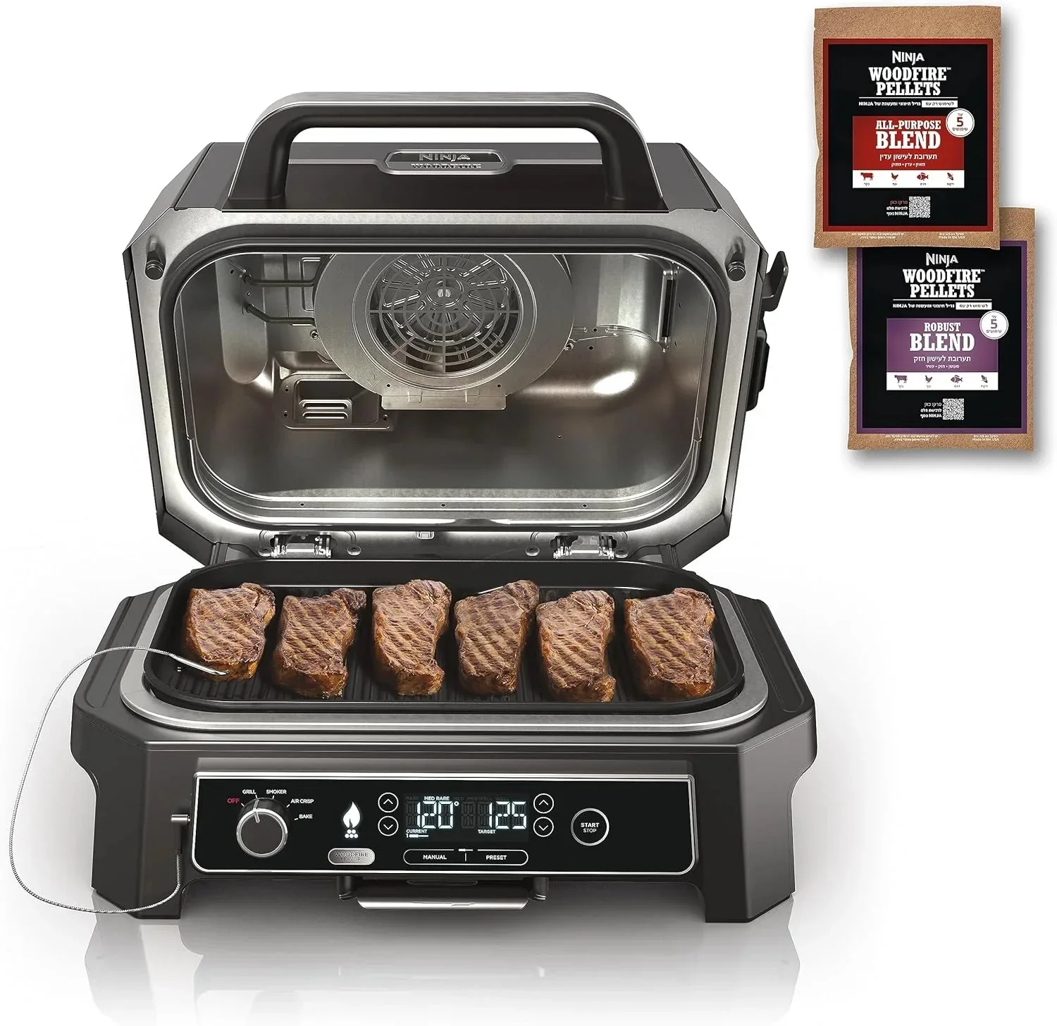 Ninja 7-in-1 Portable Electric Outdoor Grill And Smoker With Thermometer, Grey - OG751BRN - Image 2 Ninja 7-in-1 Portable Electric Outdoor Grill And Smoker With Thermometer, Grey - OG751BRN - Image 2