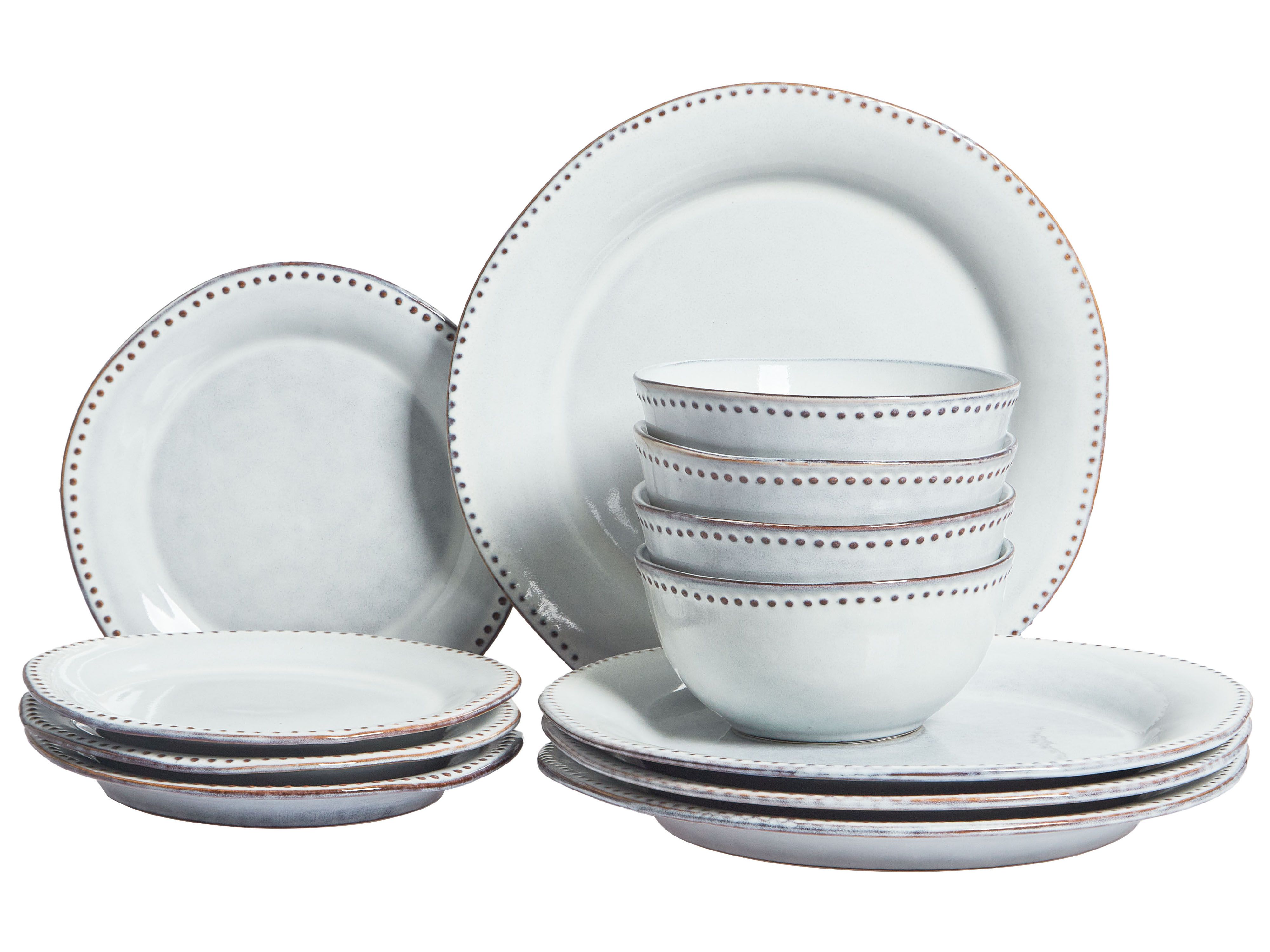 Set of 12 Dinnerware CHERVIL Stoneware Light Blue