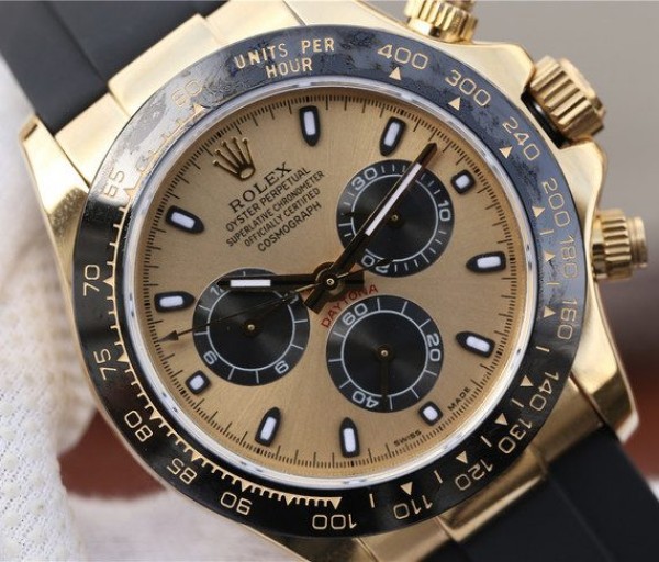 Replica Rolex Daytona 116518 Noob YG/Black Dial Rubber Strap A7750 - Top club