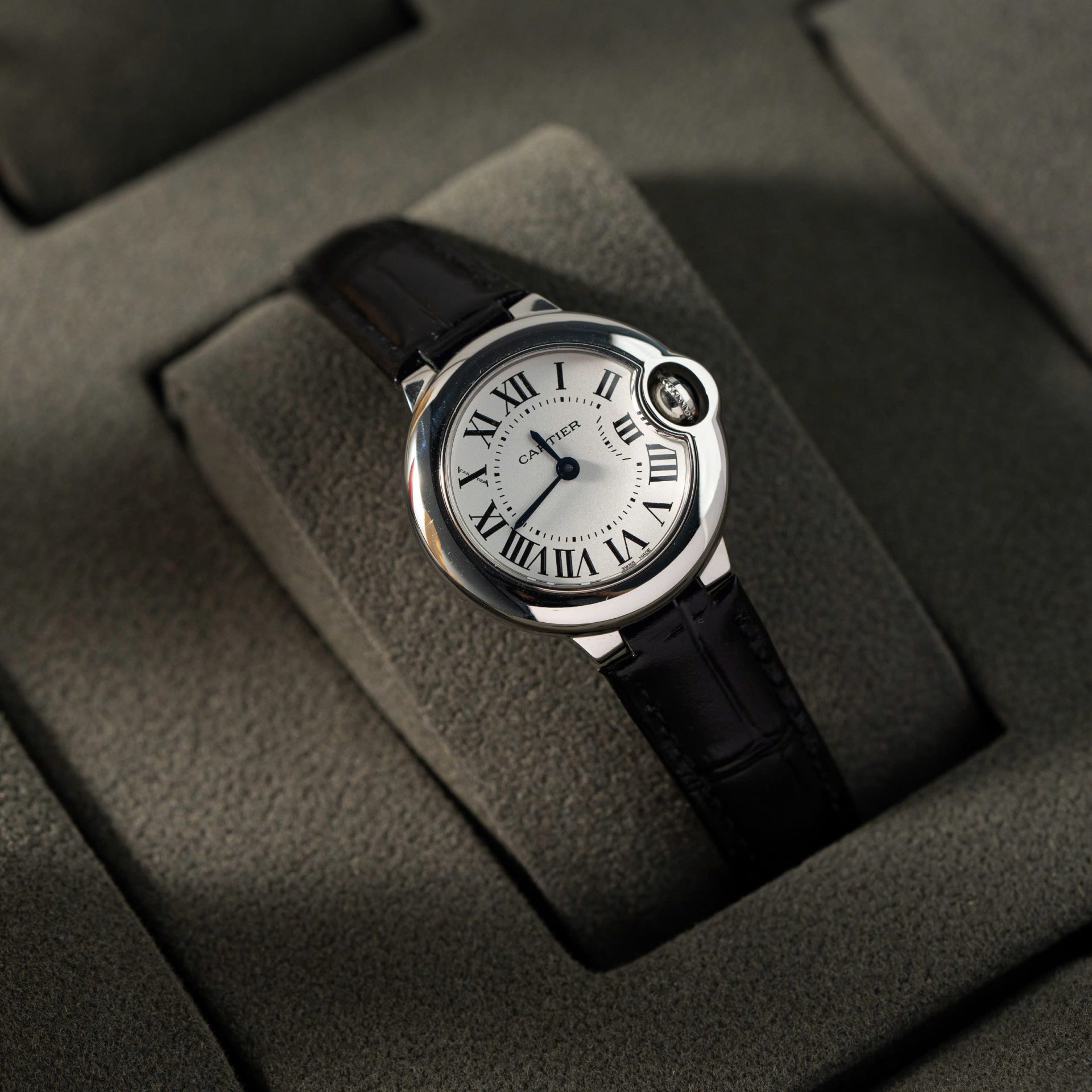 Cartier Ballon Bleu Women s Replica 11 Watch White Dial Black Leather Strap 28mm - Top club