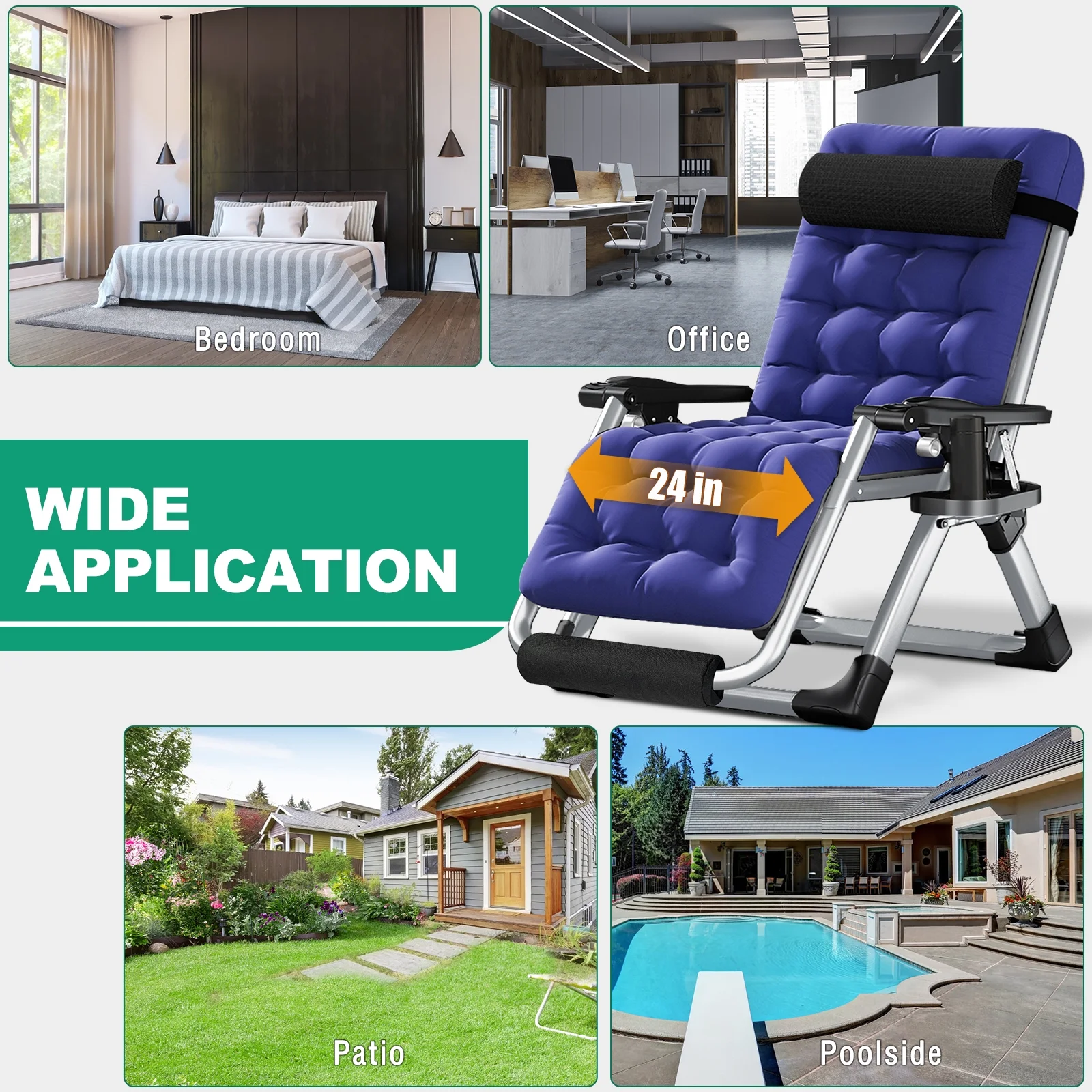 NAIZEA Zero Gravity Chair with Removable Cushion and Cup Holder Black - Image 42