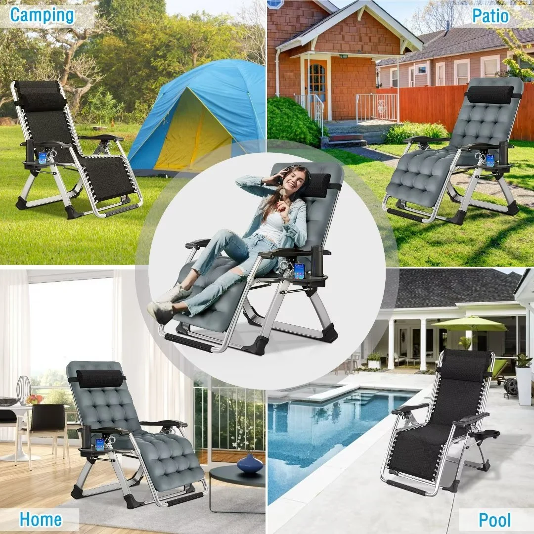 NAIZEA 2 Pack Zero Gravity Chair, Foldable Portable Lawn Recliner with Cushion, Headrest, Cup Holder, Black - Image 79