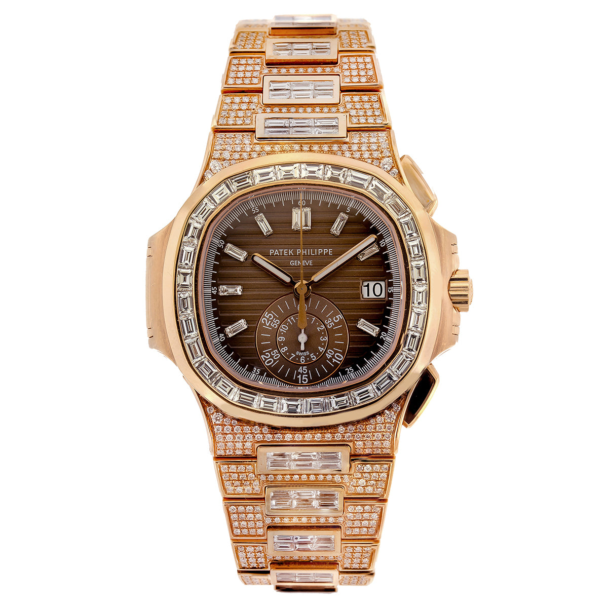18K Rose Gold Patek Philippe Nautilus 5980/1R 40.5mm Brown Dial 25CT Diamonds(1:1 replica) - Top club