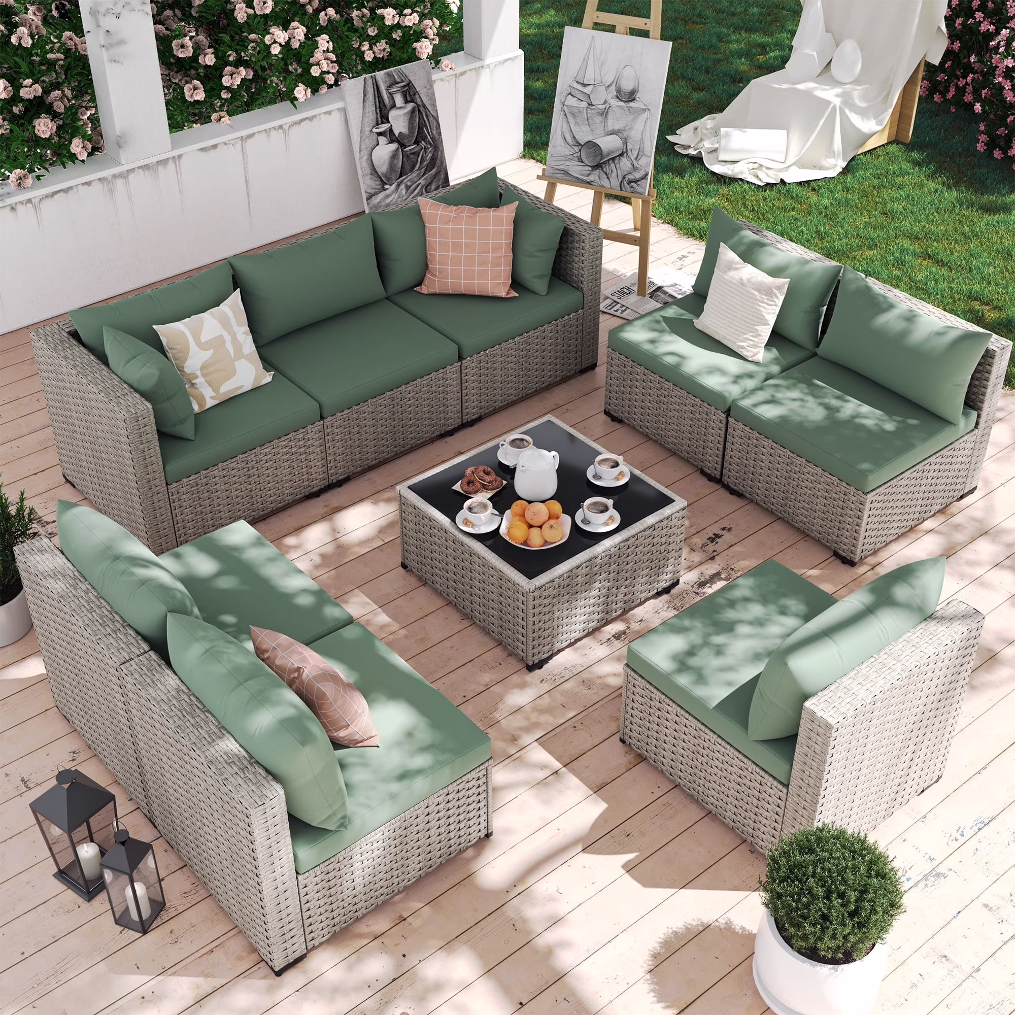 7 Pieces Patio Conversation Set, Outdoor Sectional PE Rattan Wicker Furniture Seat,Dark Gray - Image 10