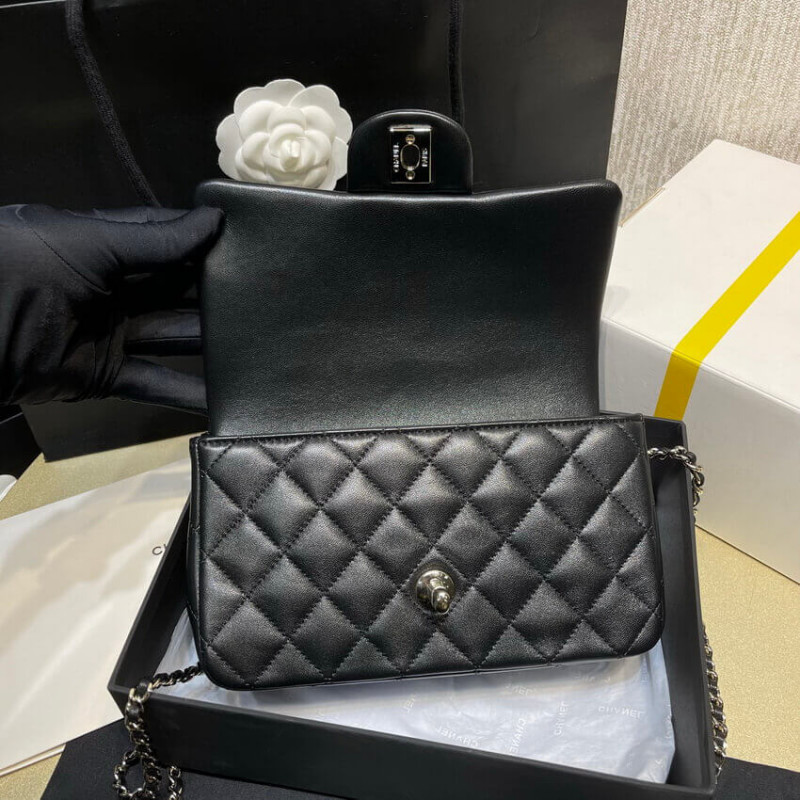 Replica Chanel Lambskin Mini Flap Bag With Top Handle Black As2431 With Charms1:1High-quality replica