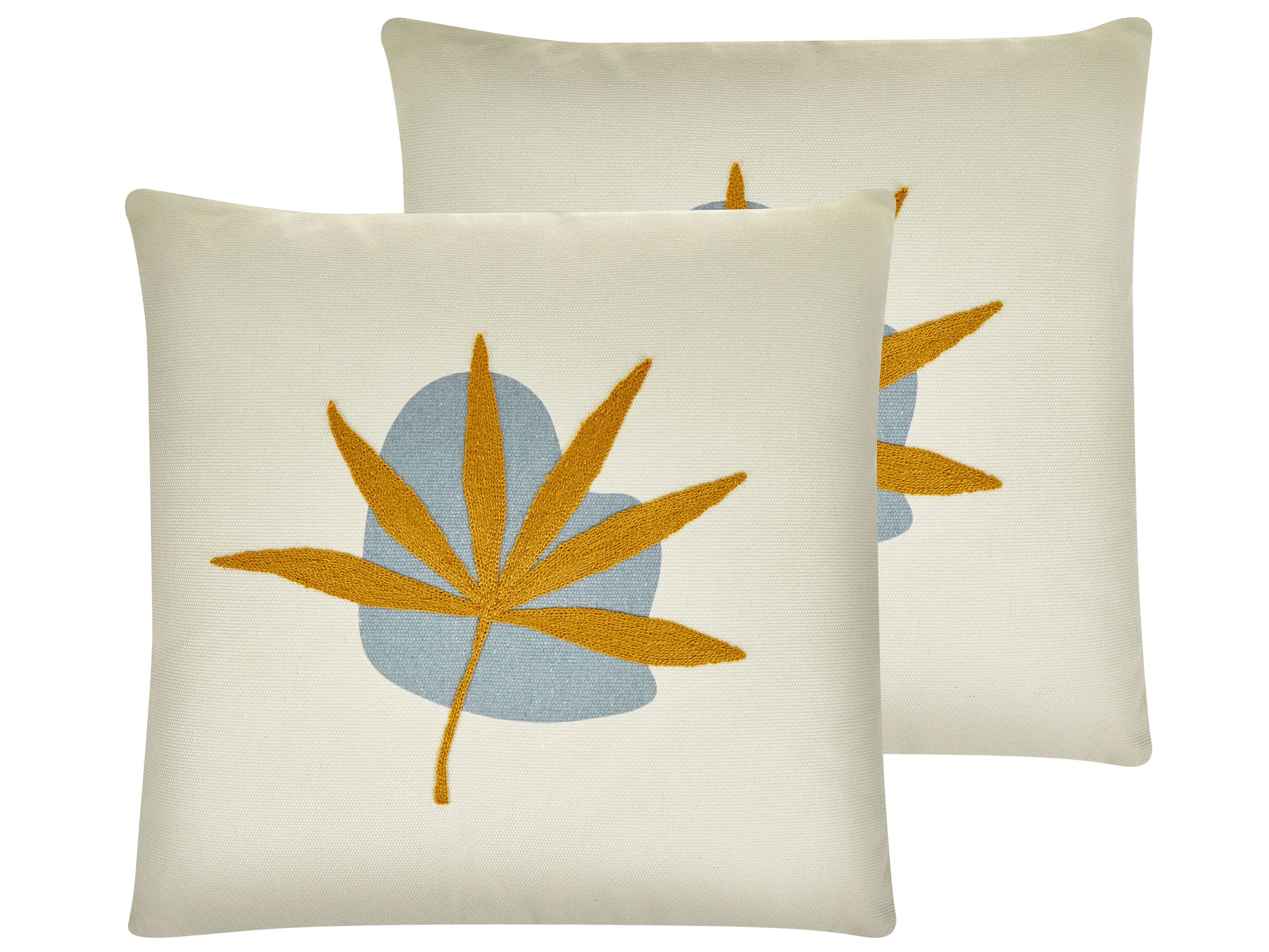 Set of 2 Decorative Cushions DAVALLIA 45 x 45 cm Beige Plant Pattern