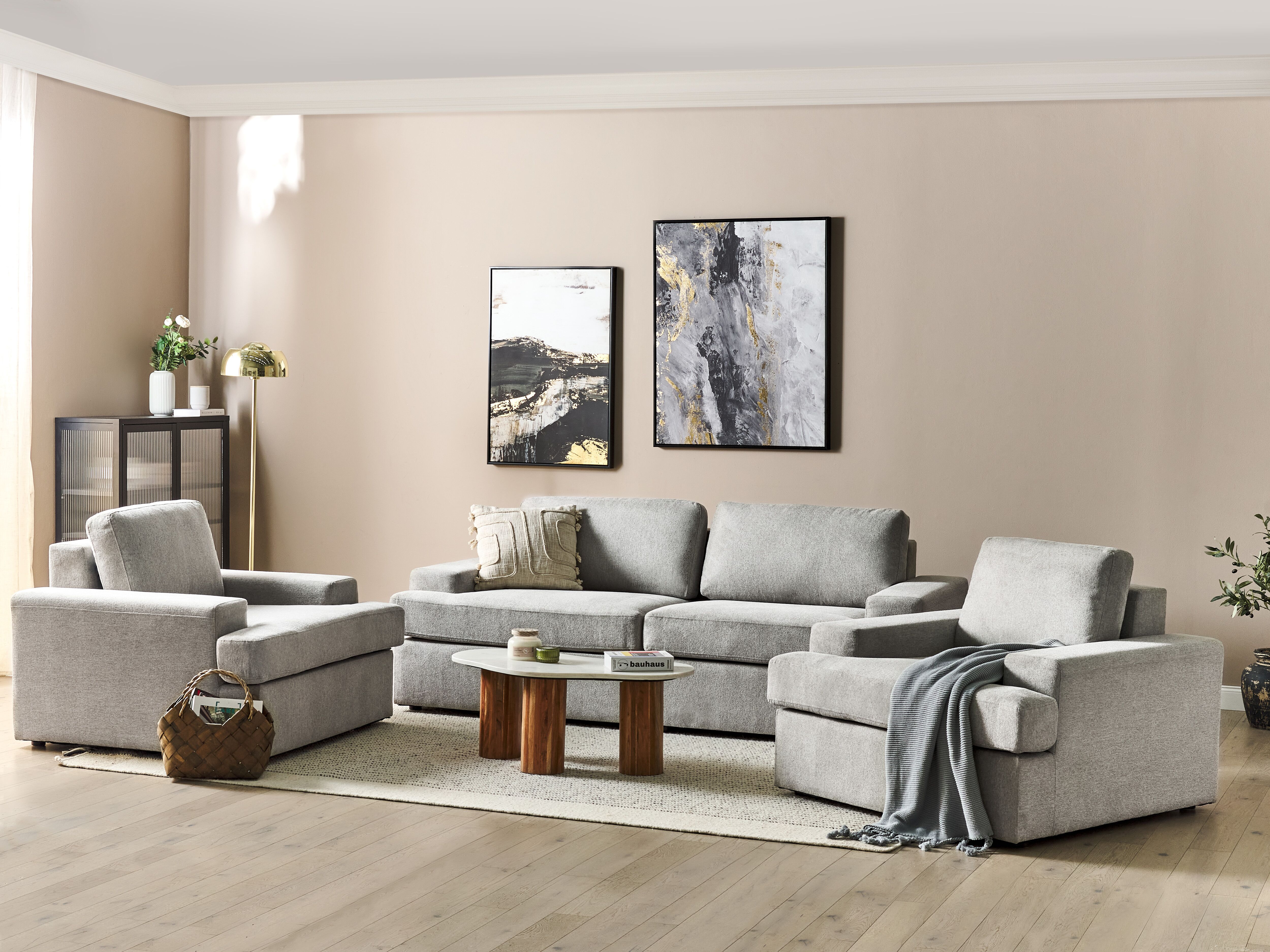 Living Room Set 5 Seater ALLA Fabric Light Grey
