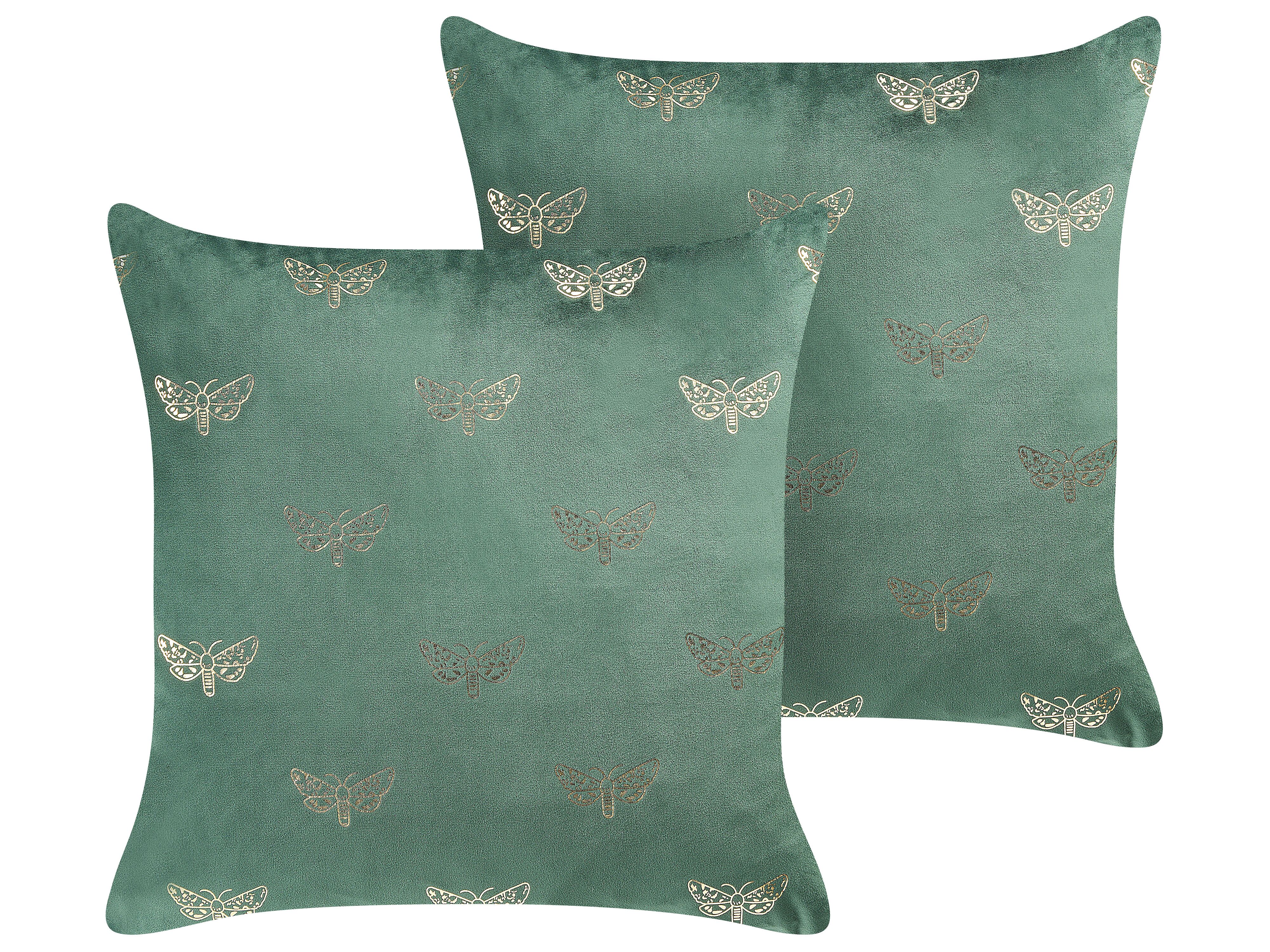 Set of 2 Decorative Cushions YUZURI Velvet 45 x 45 cm Emerald Green Animal Pattern