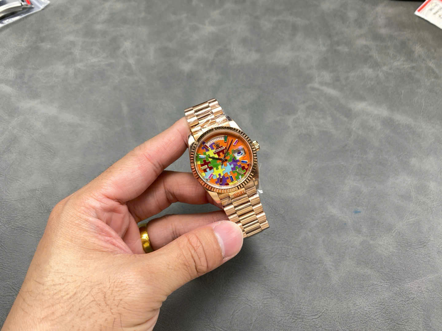 Rolex Day-Date 128235 Puzzle Emoji Jigsaw Motif Dial Best Replica Watches 36mm - Elite Watch Atelier