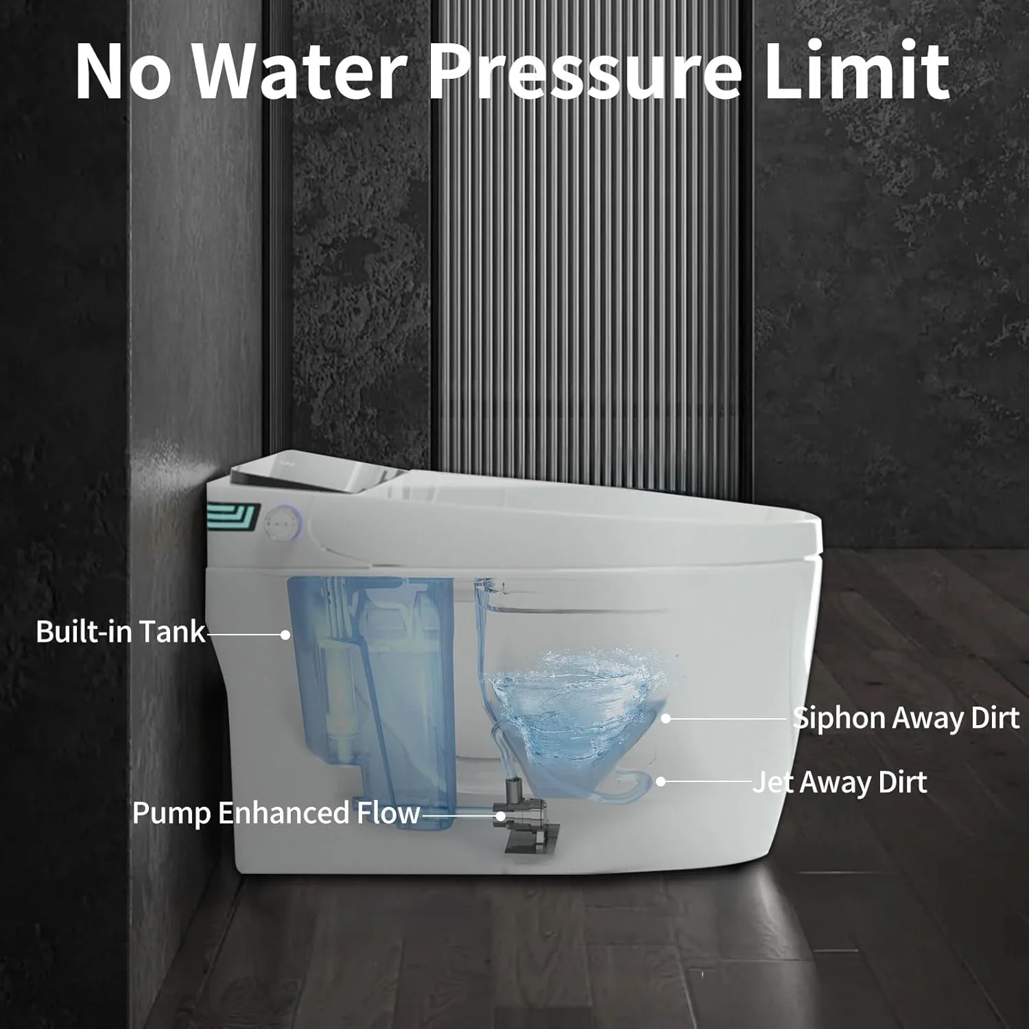 LALAHOO Smart Toilet with Bidet Built in, Auto Open & Close, Elongated Heated seat, Foot Sensor Flush, LED Display, Warm Water Wash, Dryer, Night Light, Black - Image 39