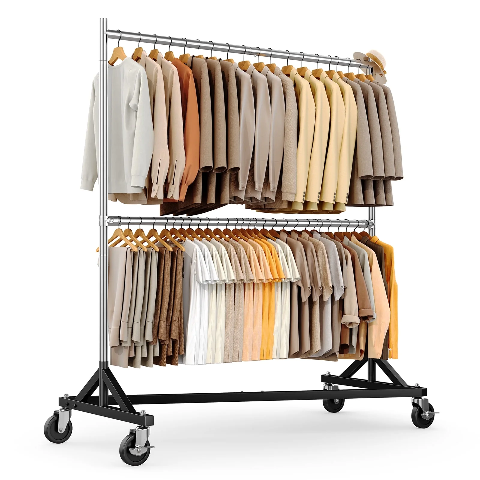 HOKEEPER 400LBS Commercial Z Base Garment Rack Heavy Duty Clothing Rack Height Adjustable Rolling Clothes Rack for Hanging Clothes Racks on Wheels Portable Z Rack Chrome Finish - Image 17