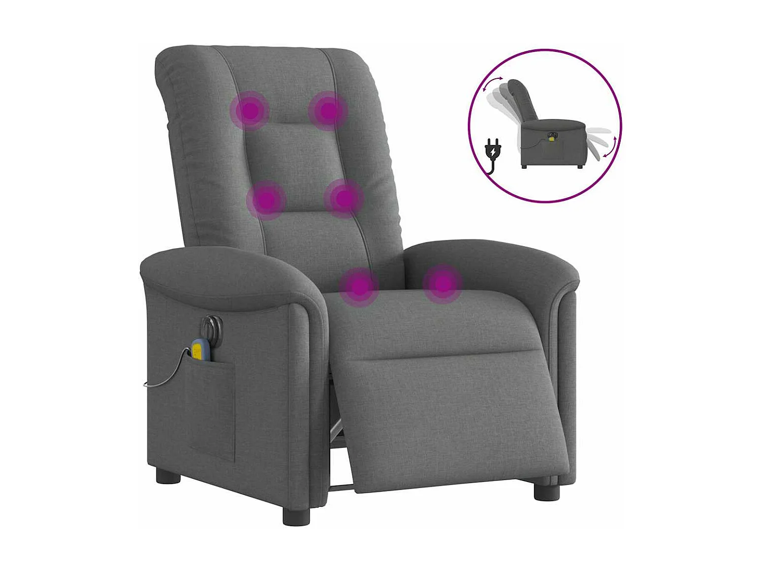 Fauteuil inclinable électrique-Chaise de relax-Fauteuil de Massage gris foncé tissu SHL1788