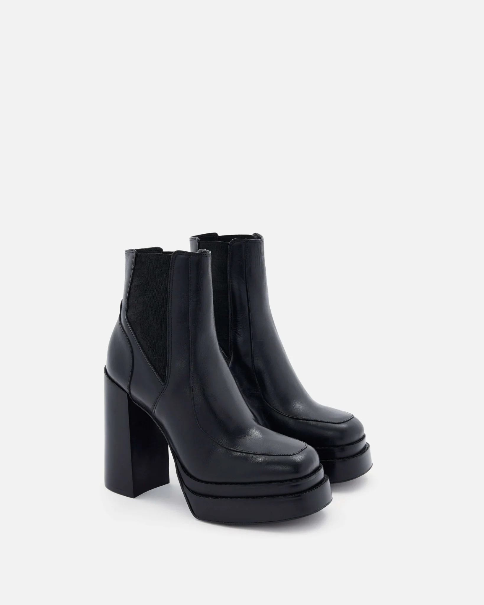 BOTTINES KEJIA - En cuir à talons plateformes noir