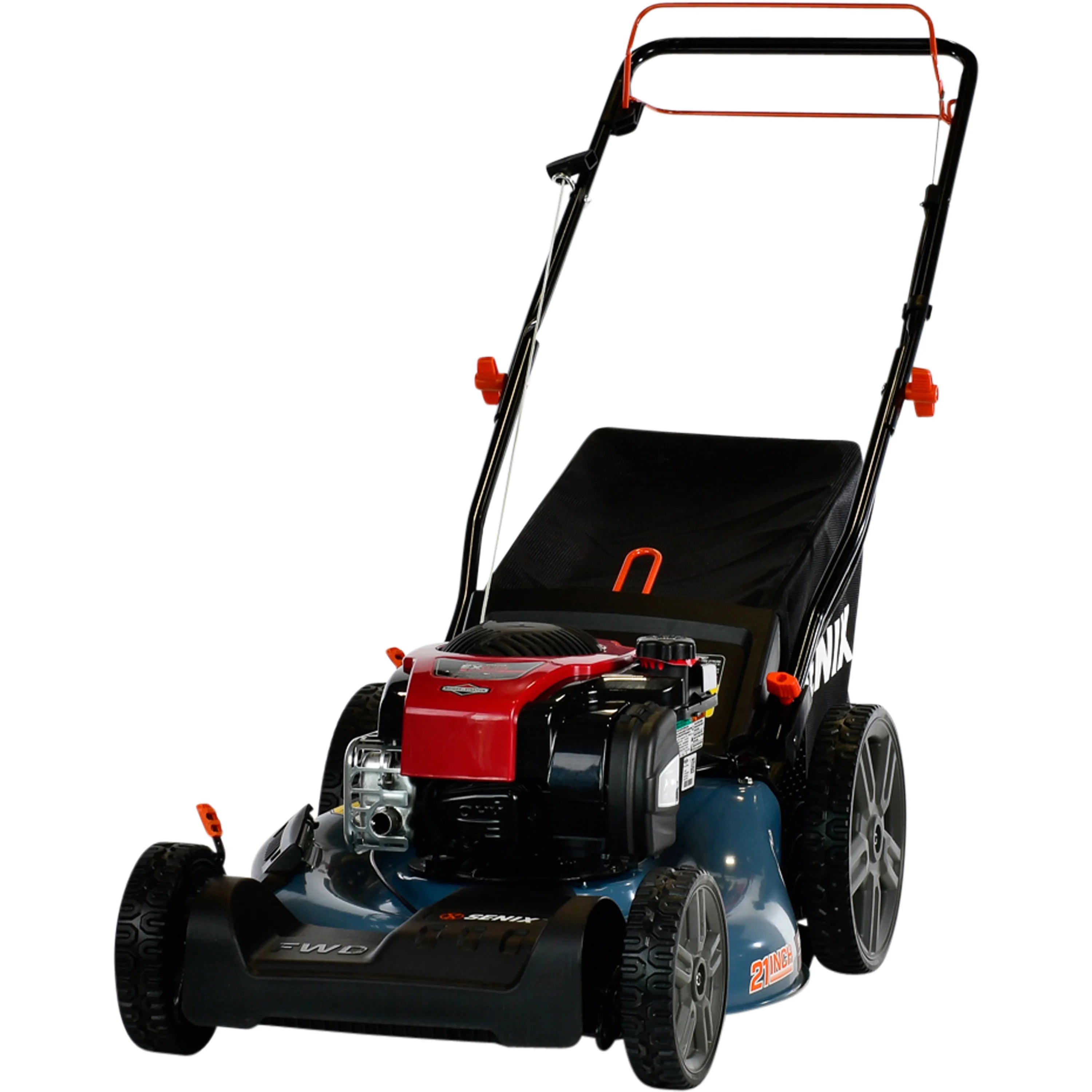 SENIX Self-Propelled Gas Lawn Mower, 21-Inch, 150 cc 4-Cycle Briggs & Stratton Engine, 3-In-1 Single Speed Lawnmower, 6-Position Height Adjustment with 11-Inch Rear Wheels, LSSG-M1, Blue