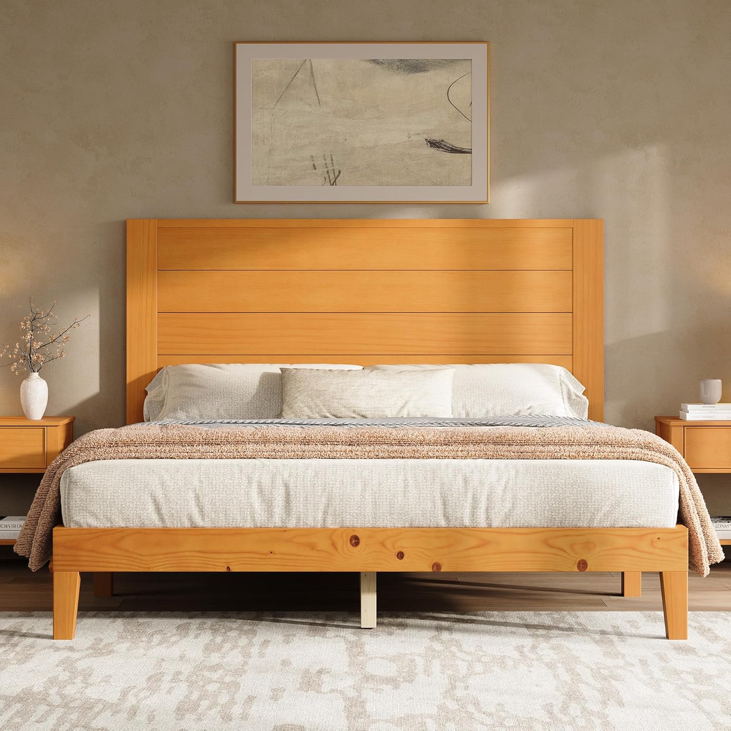 AMERLIFE Full Sizes Solid Wood Bed Frame with 48