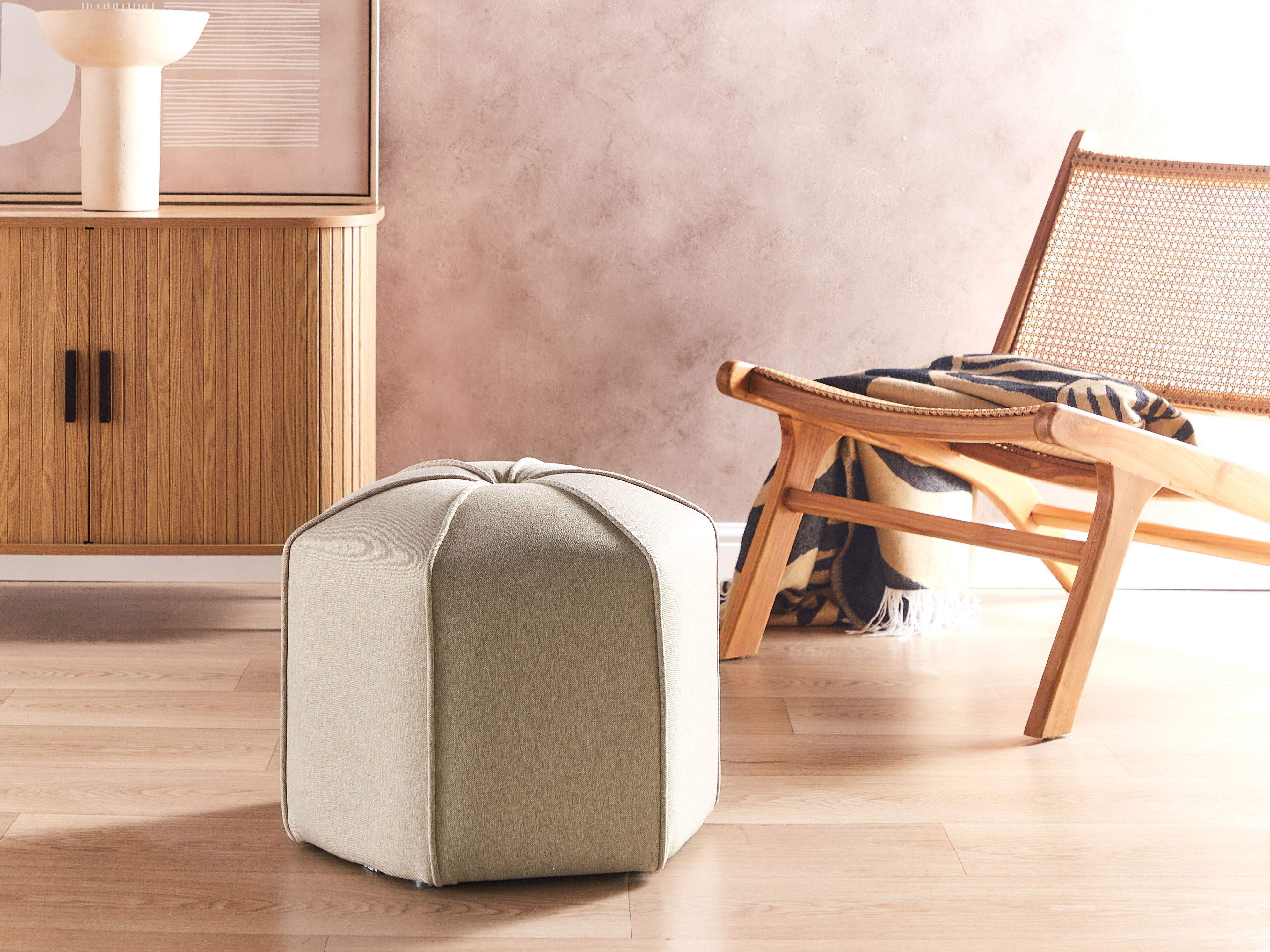 Pouffe WISHEK Faux Linen Beige