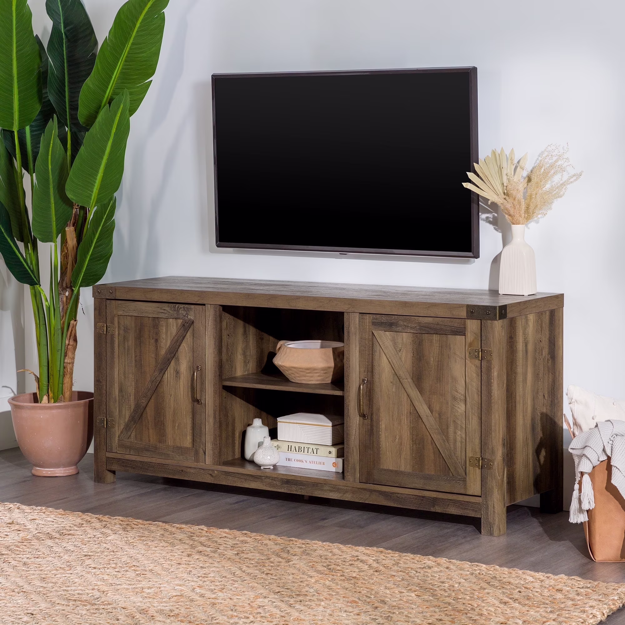 Walker Edison Modern Farmhouse Barn Door TV Stand for TVs up to 65", Grey Wash - Image 13