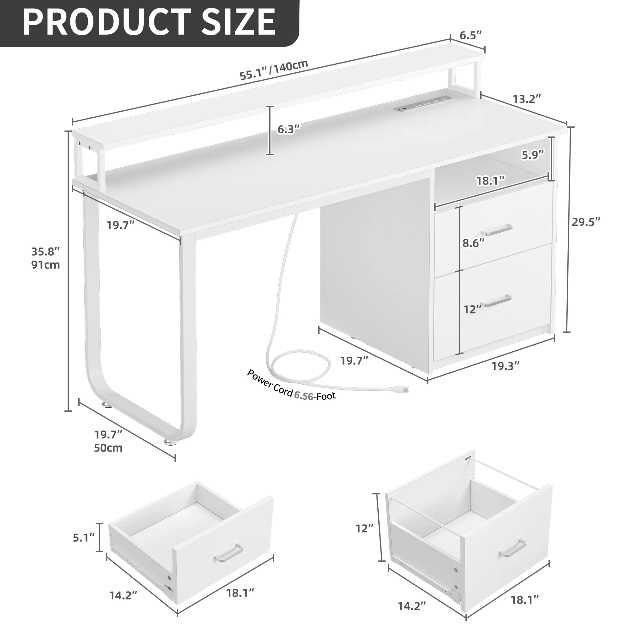 Dextrus 47 inch Computer Desk with Storage Drawers & LED Light, Office Desk with Monitor Stand & Power Outlets, Work Study PC Desk for Small Spaces, Home Office, Oak - Image 18