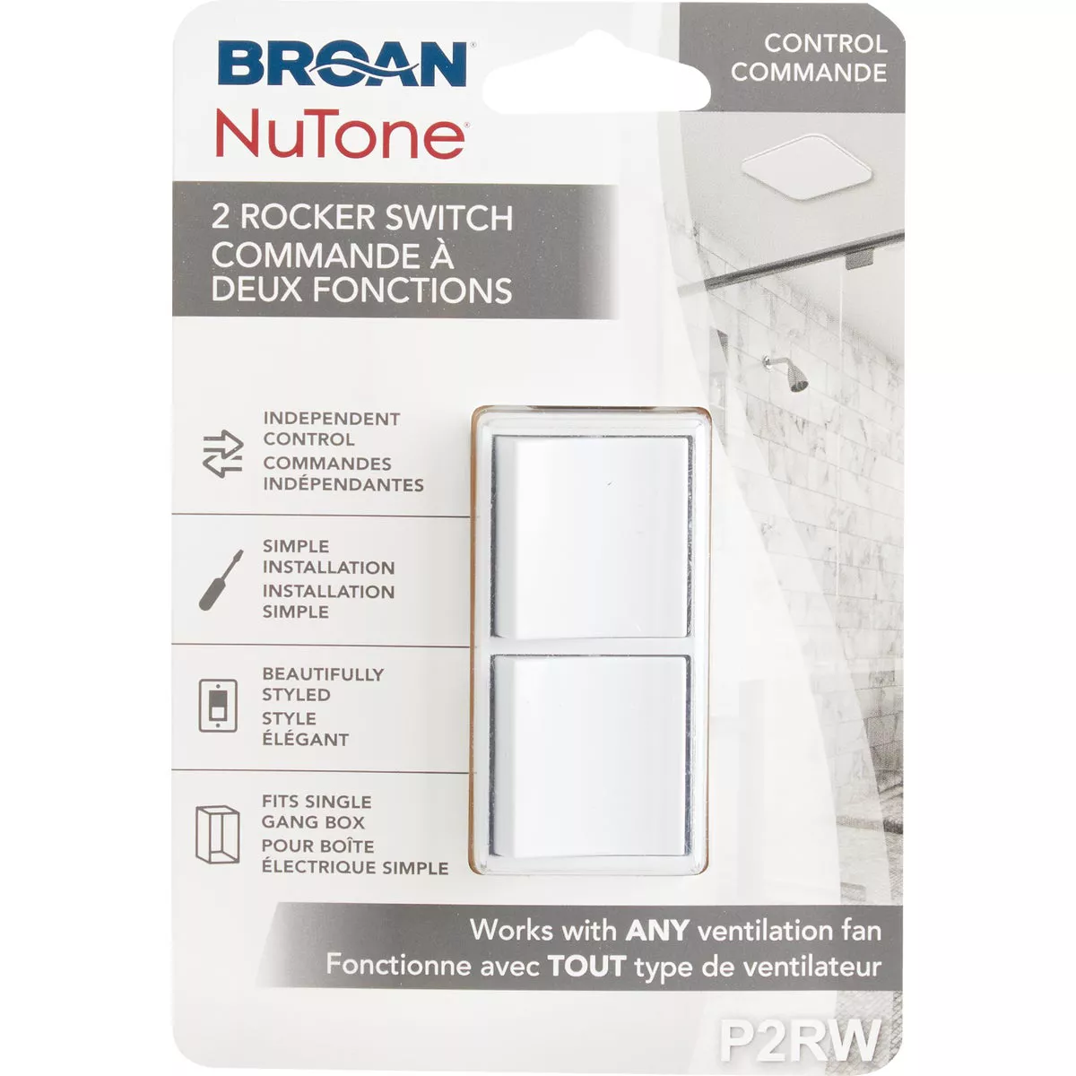 Broan-NuTone 2-Function 15A 120V White Rocker Switch for Bathroom Exhaust Fan
