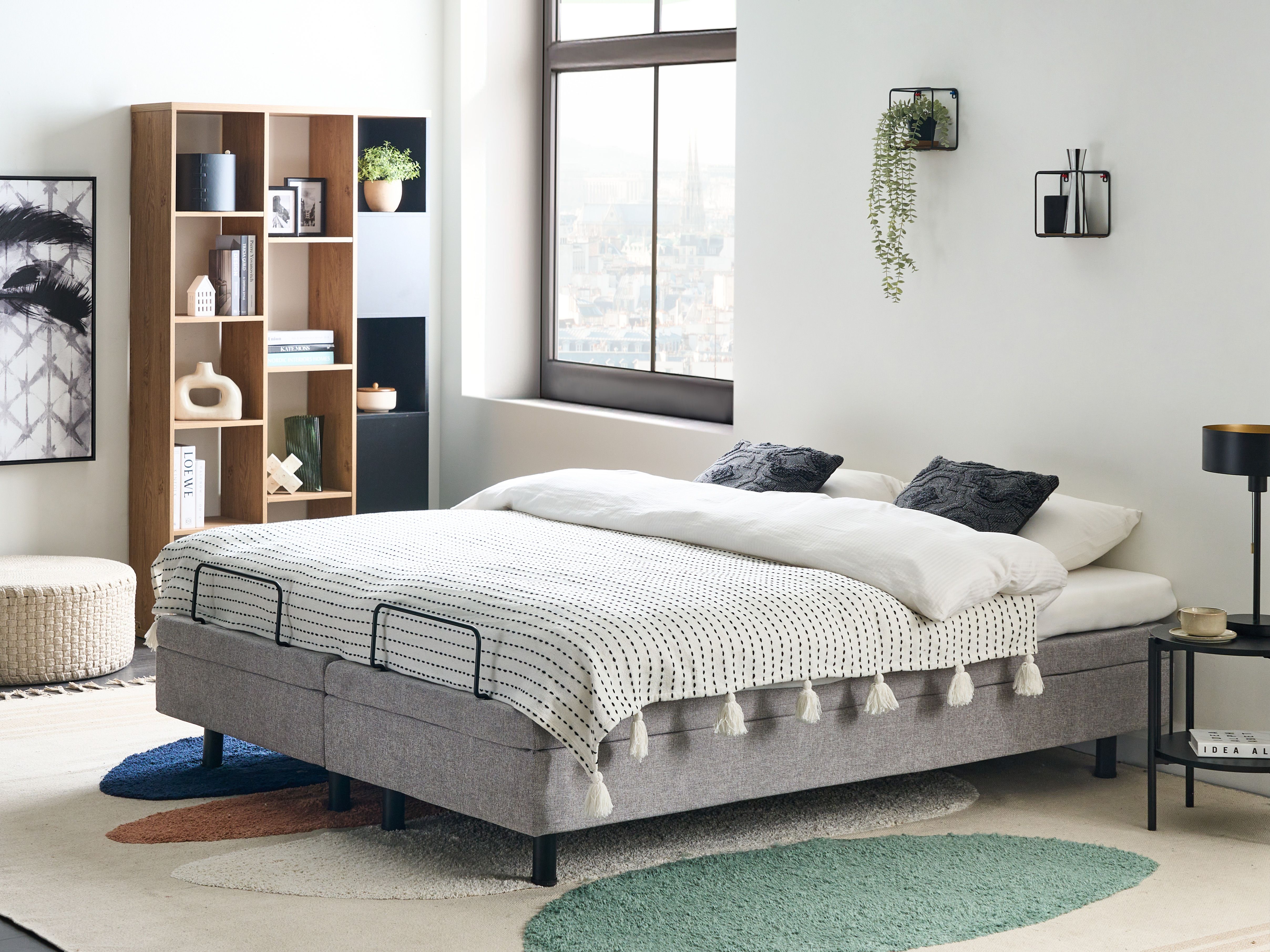 Adjustable Bed without Headboard Fabric CASTELLAN 160 x 200 cm (EU King Size) Light Grey