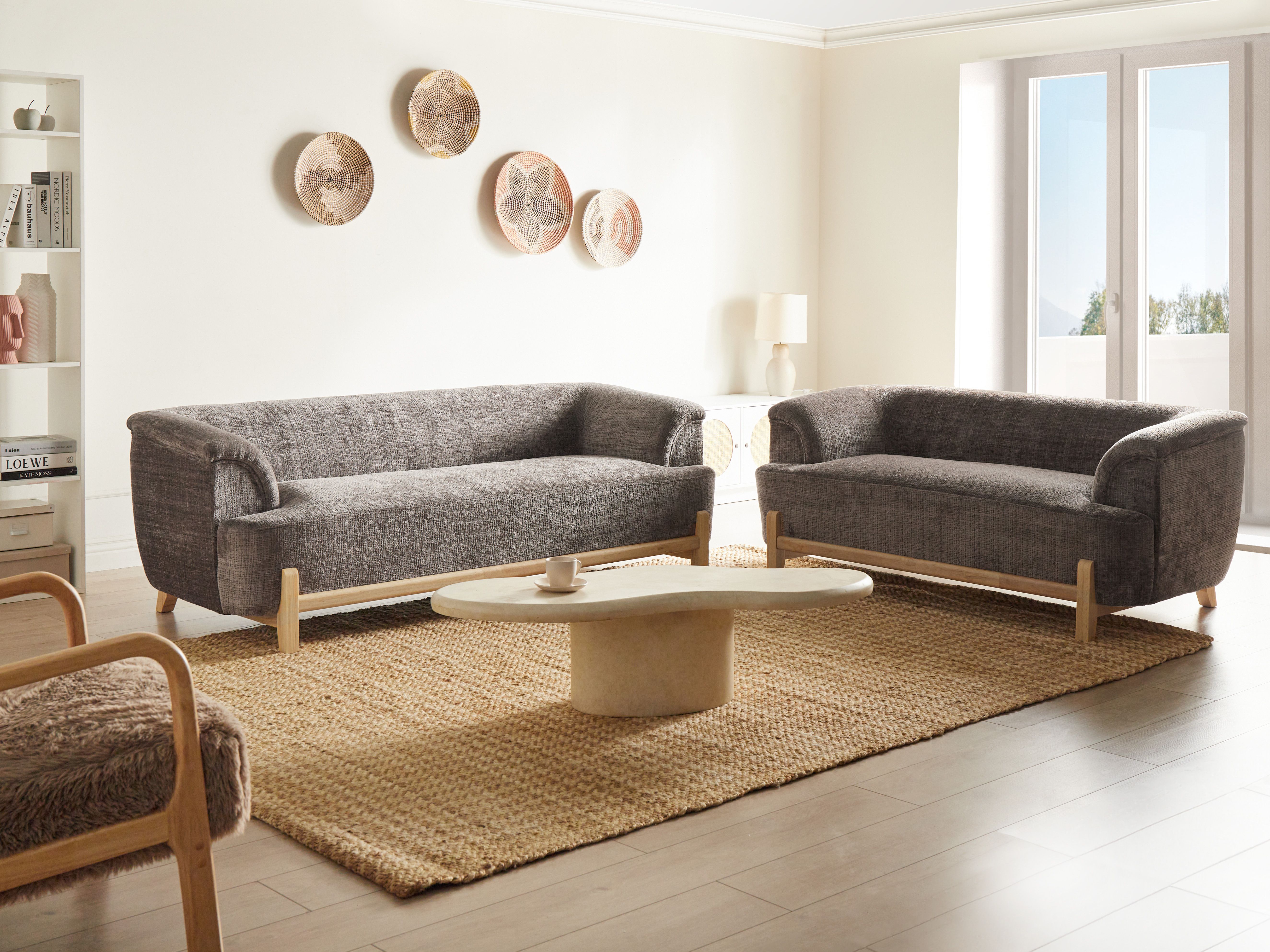Living Room Set 5 Seater ALNOR Chenille Brown