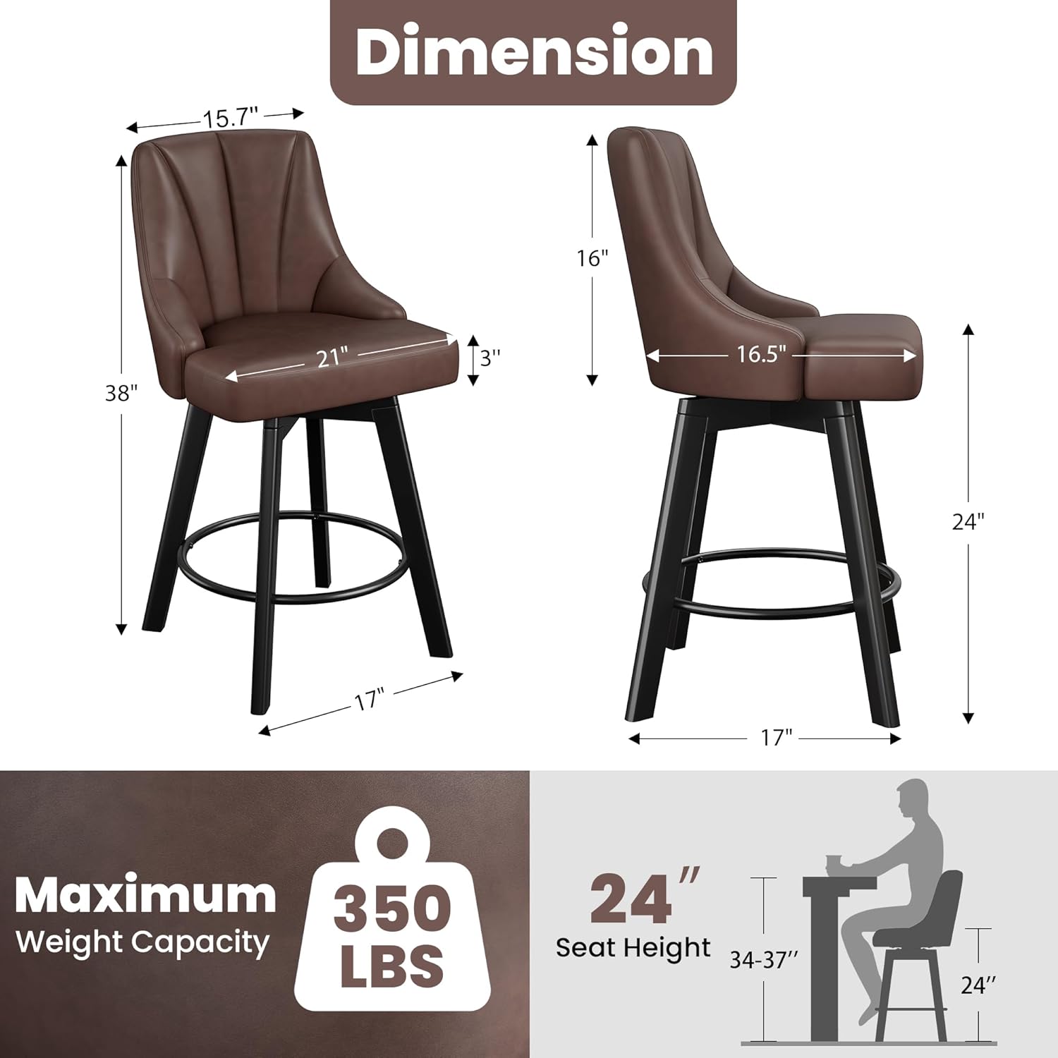 Swivel Bar Stools with Backs, 24