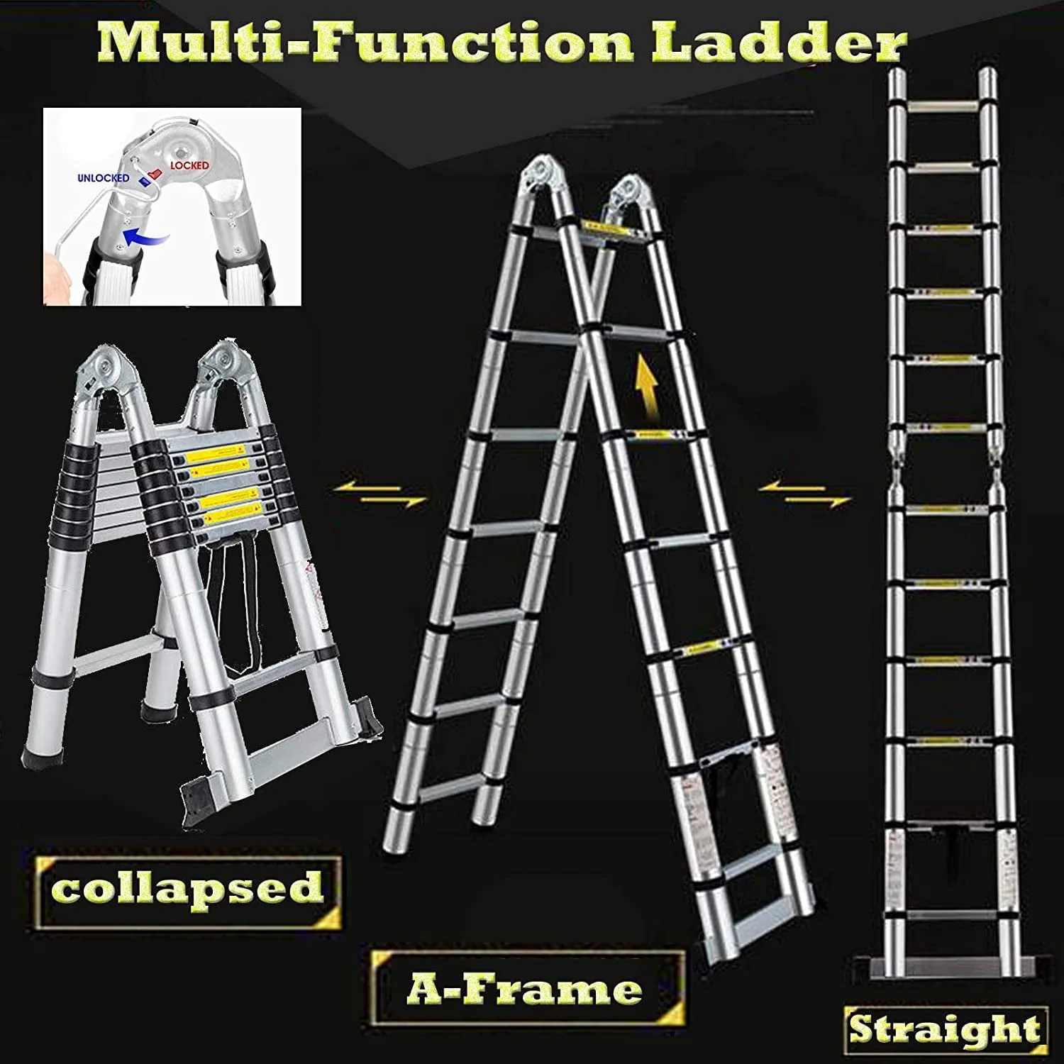 Bowoshen Telescopic Loft Ladder 16.5Ft Extendable Collapsible Step Ladders Securing Bolt 330lb Loading EN131 Certified - Image 11