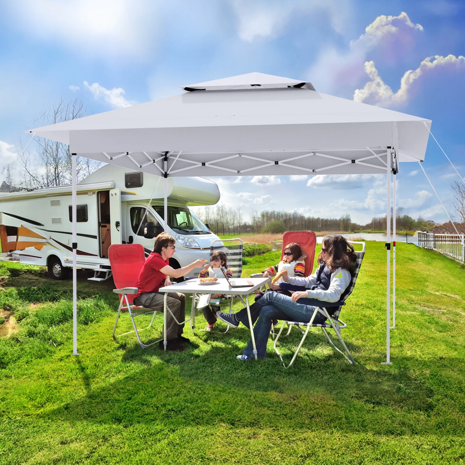 Pirecart 12' x 12' Pop-up Canopy Tent Waterproof Outdoor Gazebo Shelter with Wheeled Bag, Instand Canopy , White - Image 6