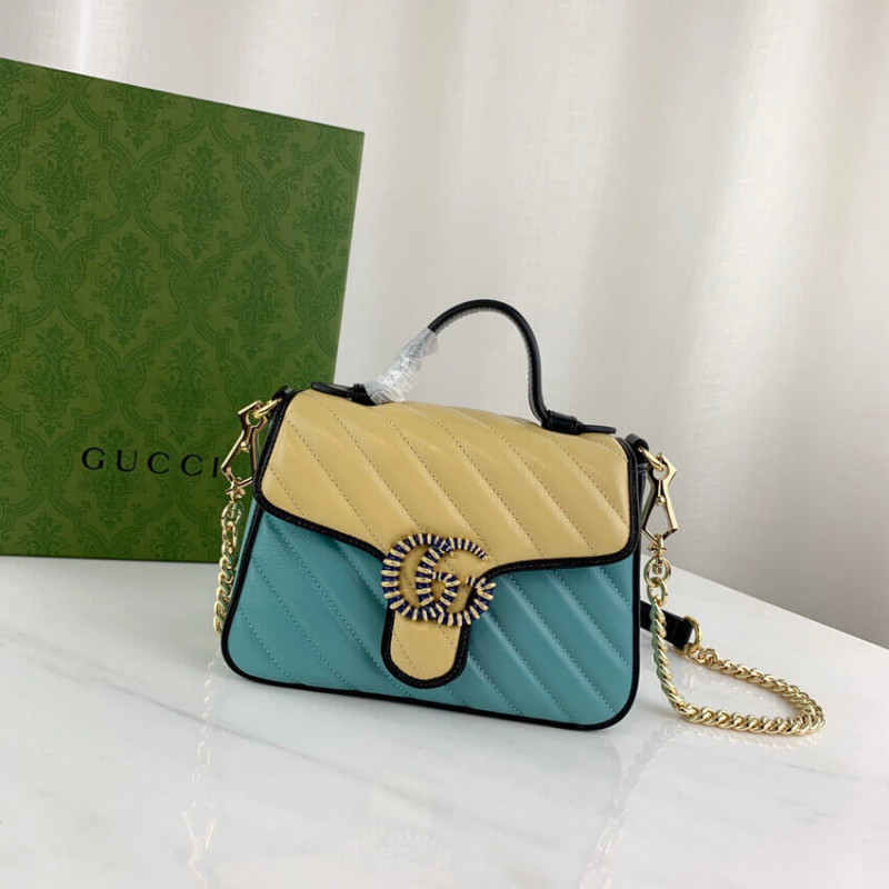 Replica Gucci Gg Marmont Mini Bag 583571 Butter And Pastel Blue Leather1:1High-quality replica