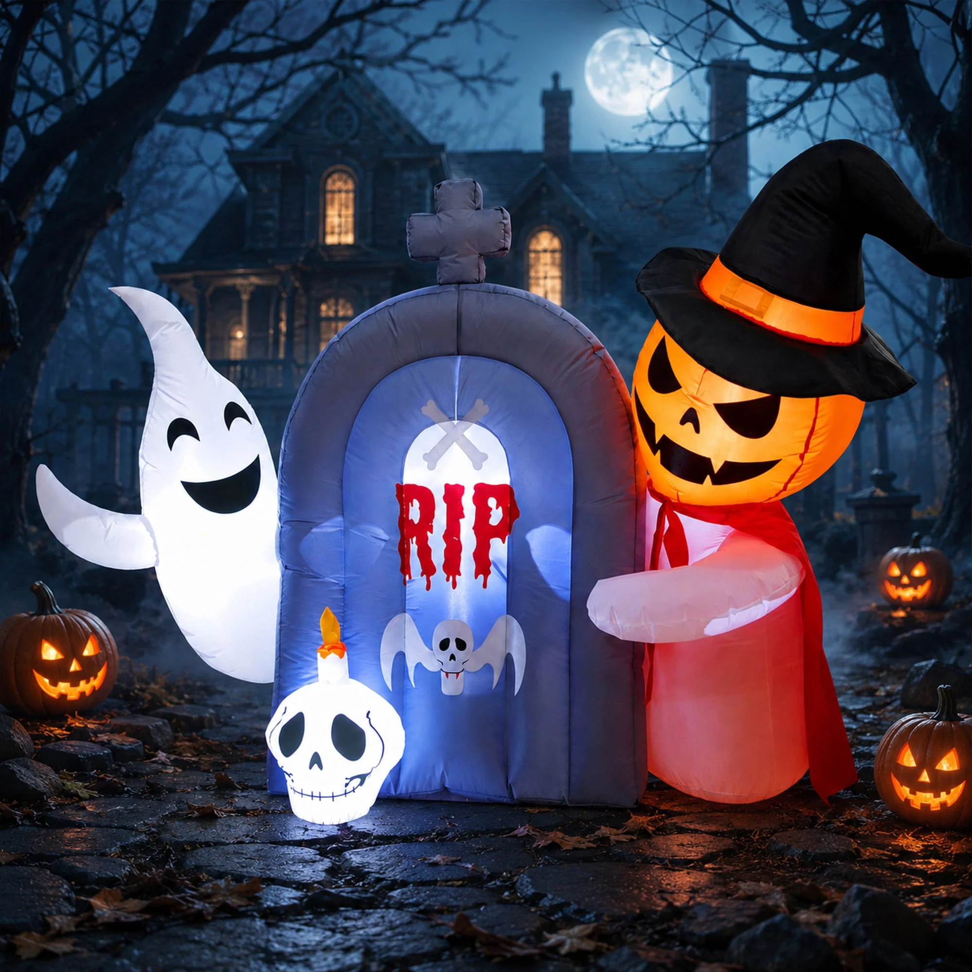 Faburo 12 ft Halloween Inflatable Ghost with Skull and Bleeding Eyeball, Outdoor Blow Up Yard Decoration for Party and Garden - Image 2 Faburo 12 ft Halloween Inflatable Ghost with Skull and Bleeding Eyeball, Outdoor Blow Up Yard Decoration for Party and Garden - Image 2