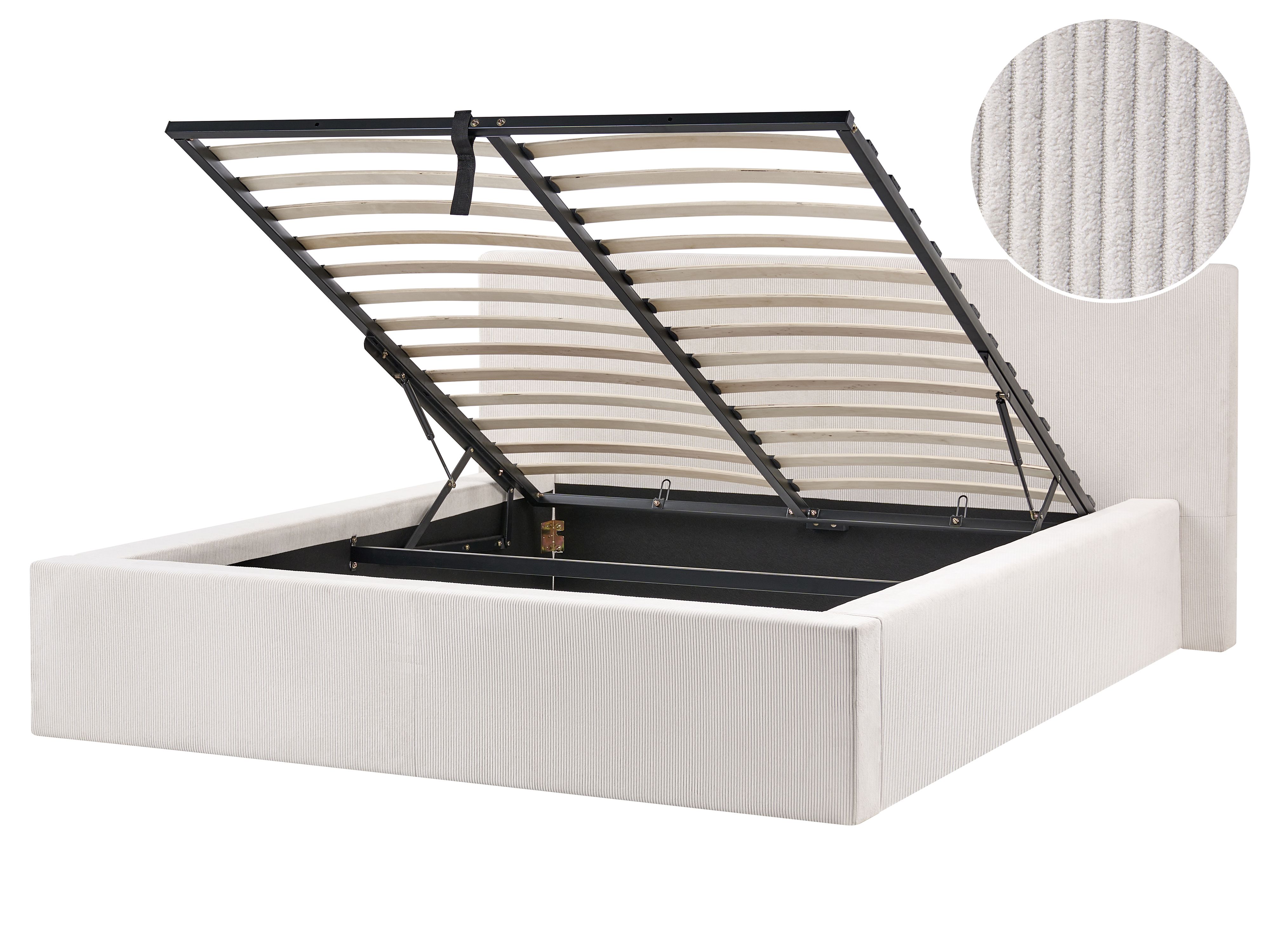 Ottoman Bed Corduroy LILLEBONNE 160 x 200 cm (EU King Size) Light Beige