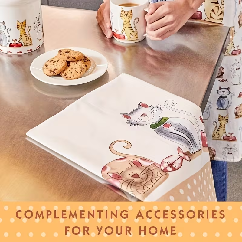Cartoon cat Pattern Tea Towel, Hand Towel Cleaning Cloth, Super Fine Fiber Material Soft and Durable