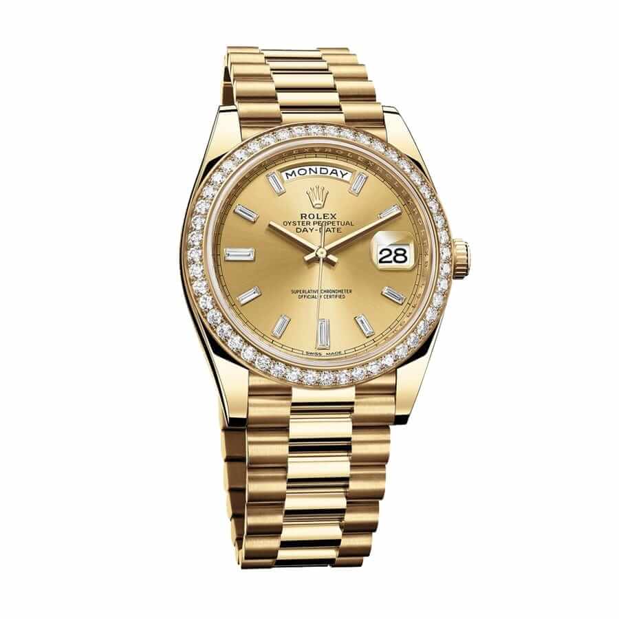 Rolex Day-Date 228348RBR KW Yellow Gold   Diamonds Champagne Dial Replica - Elite Watch Atelier