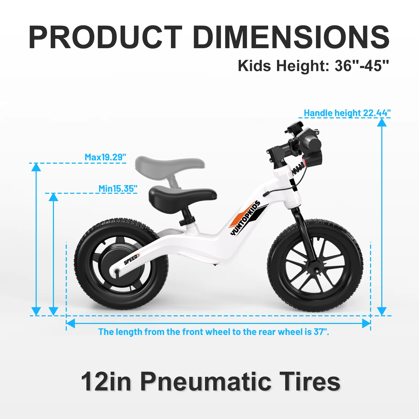 YunTopKids Electric Balance Bike for Kids, 150W Electric Bike for Kids with12 inch Pneumatic Tire, Adjustable Seat, Up to 5.6 Miles Electric Bike for Kids Ages 3-5,Black - Image 17