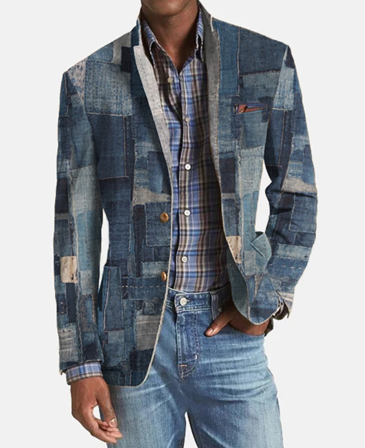 OK Fashion Patchwork Notch Lapel Single Breasted Pockets Blazer