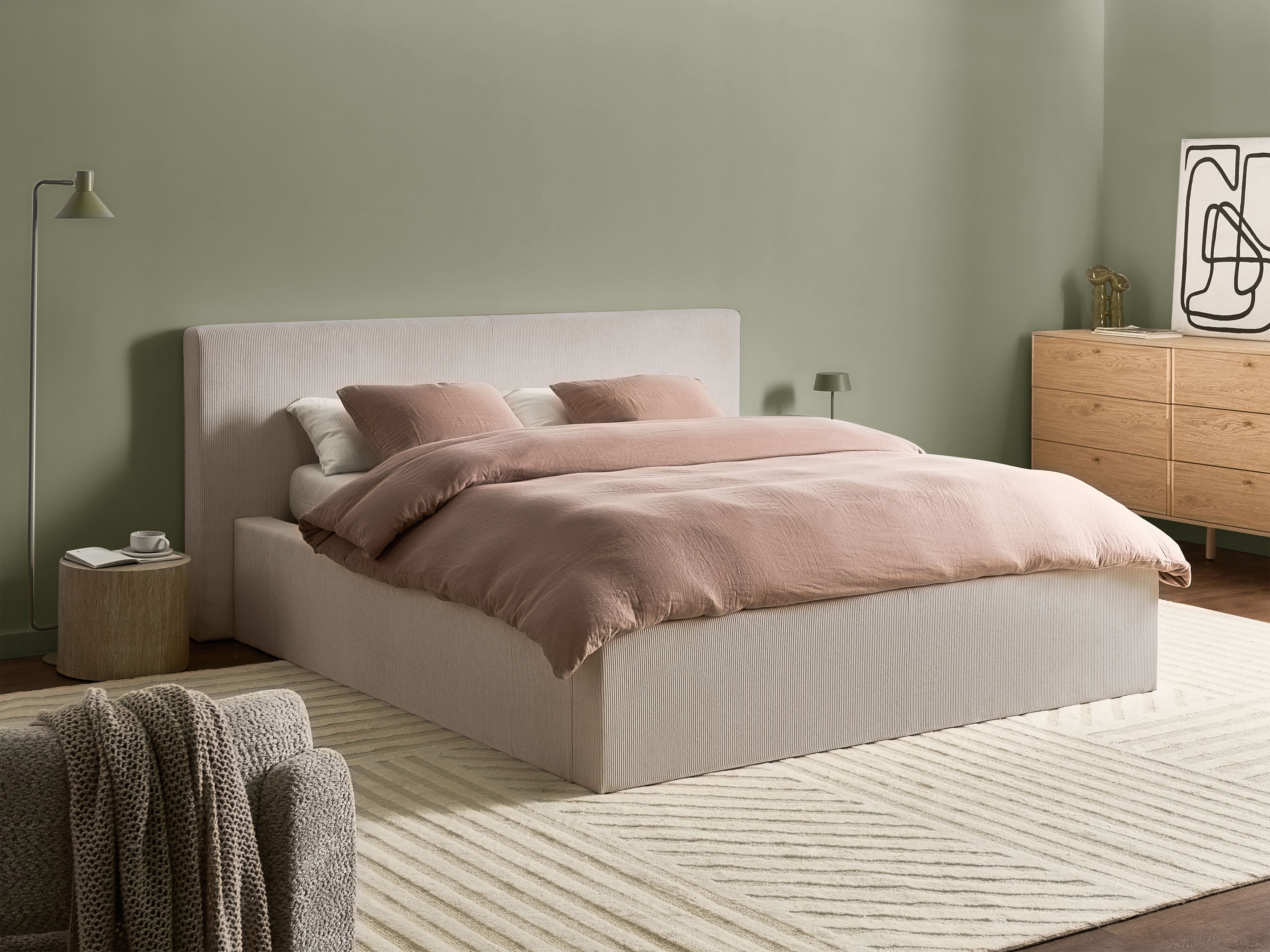 Ottoman Bed Corduroy LILLEBONNE 160 x 200 cm (EU King Size) Light Beige