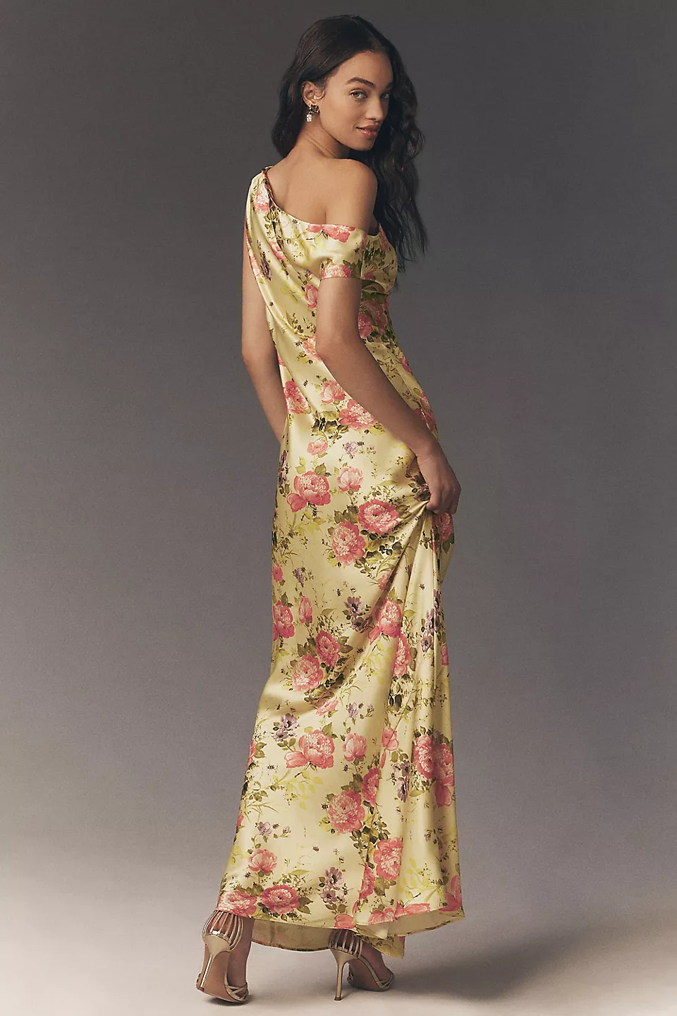 Off-The-Shoulder High-Shine Satin Maxi Dress - Yellow Bee Garden