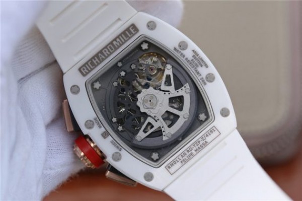 Replica Richard Mille RM011 RG White Ceramic Felipe Massa Black Inner Bezel White Rubber Strap A7750 - Top club