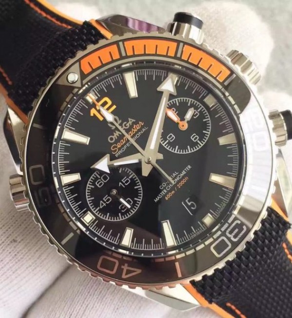 Replica Omega Planet Ocean Master Chronometer Chrono Black Dial Black Nylon Strap A9900 - Top club
