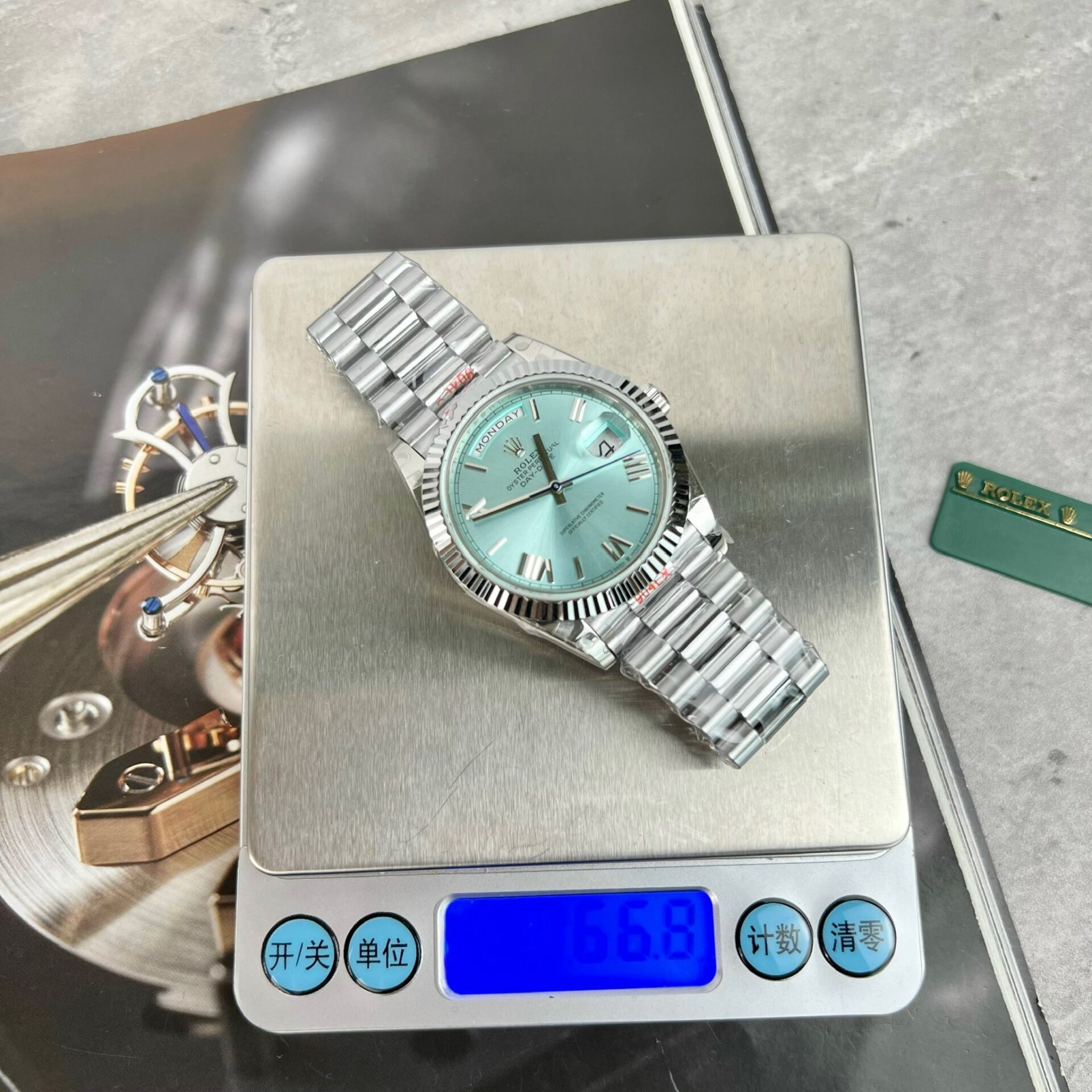 Rolex Day-Date 228236 Replica 11 Watch Ice Blue Dial GM Factory 40mm - Elite Watch Atelier