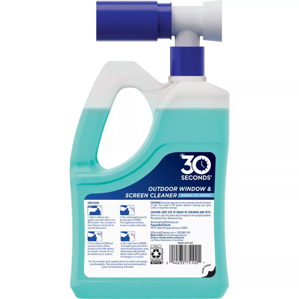 30 Seconds Outdoor Window and Screen Cleaner with Hose End, 64 Oz.