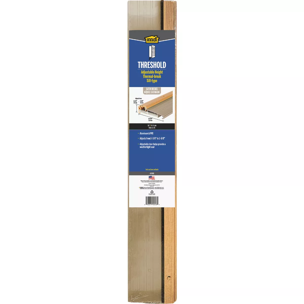 M-D Building Products 4-9/16 In. x 1-3/8 In. x 36 In. Satin Nickel Adjustable Aluminum Thermal Break Threshold